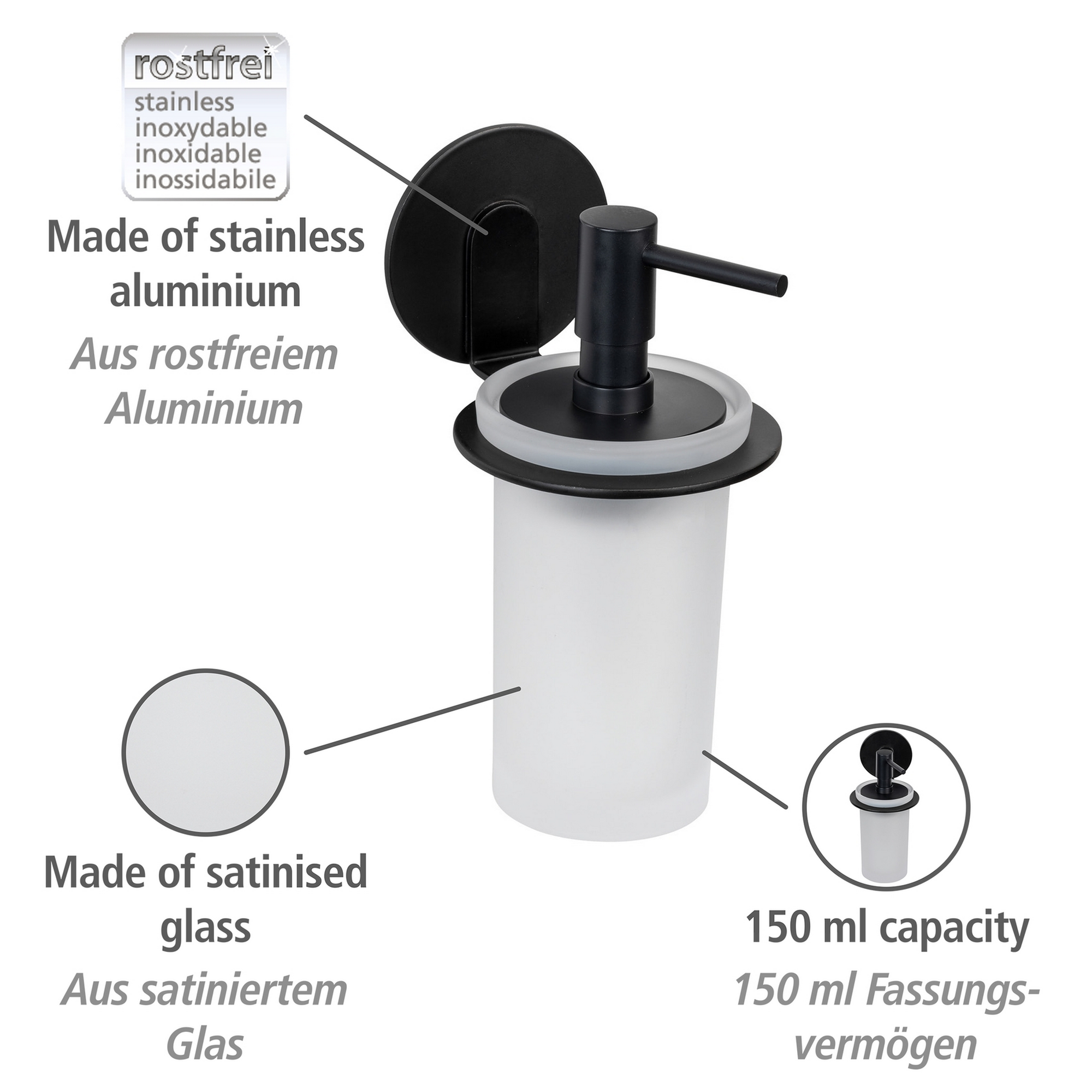 Seifenspender 'Bivio' Glas schwarz 150 ml