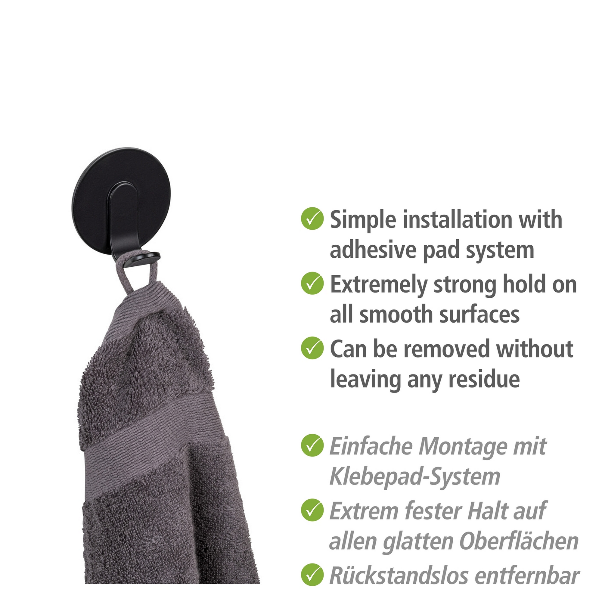 Handtuchhaken-Set 'Uno Bivio' Aluminium schwarz 3-teilig