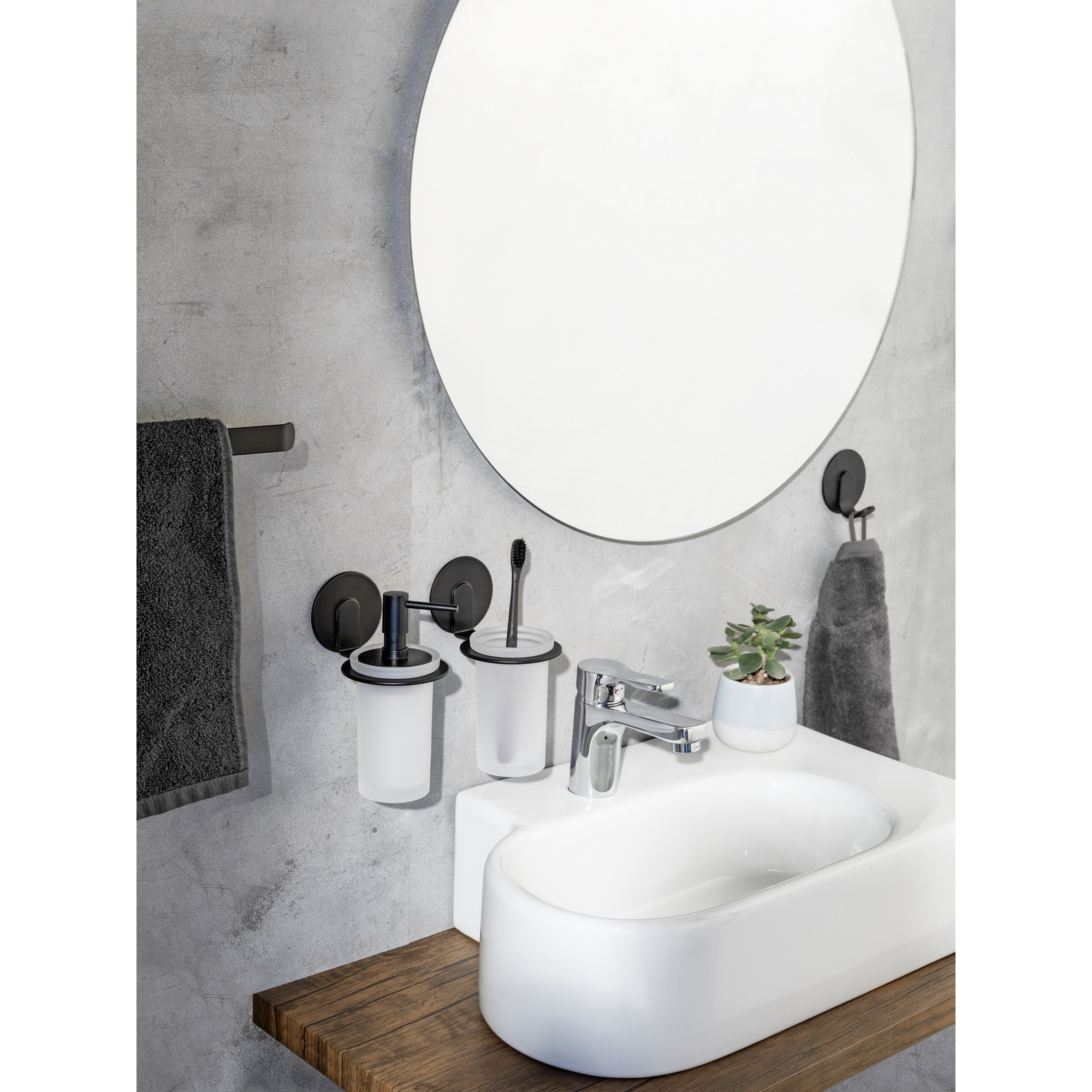 Handtuchhaken-Set 'Uno Bivio' Aluminium schwarz 3-teilig