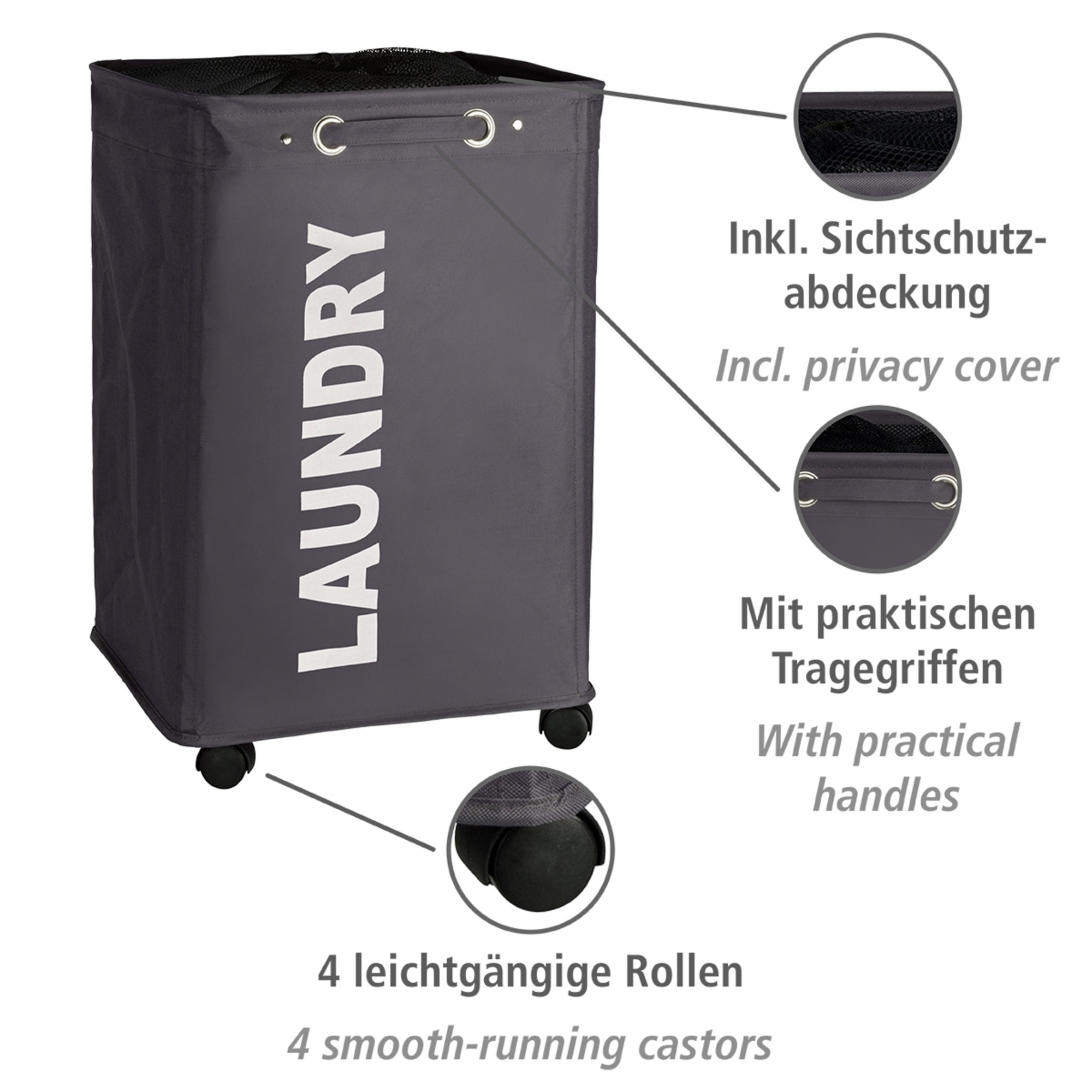 Wäschesammler 'Quadro' Polyester grau 40 x 60 x 33 cm