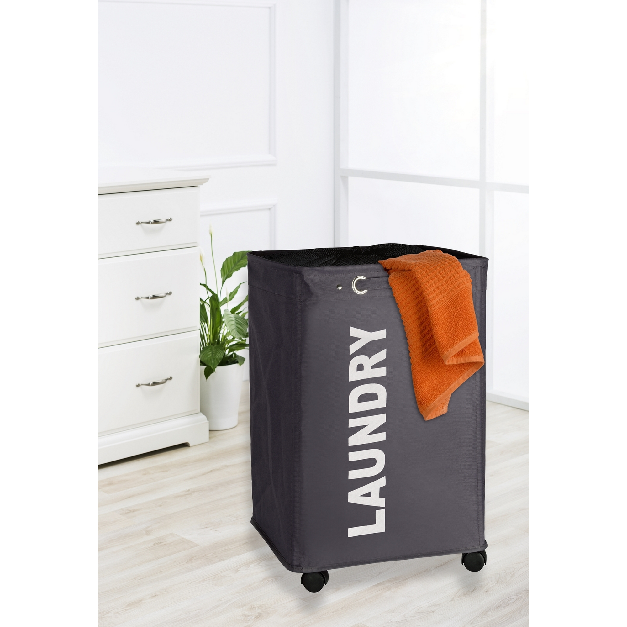 Wäschesammler 'Quadro' Polyester grau 40 x 60 x 33 cm