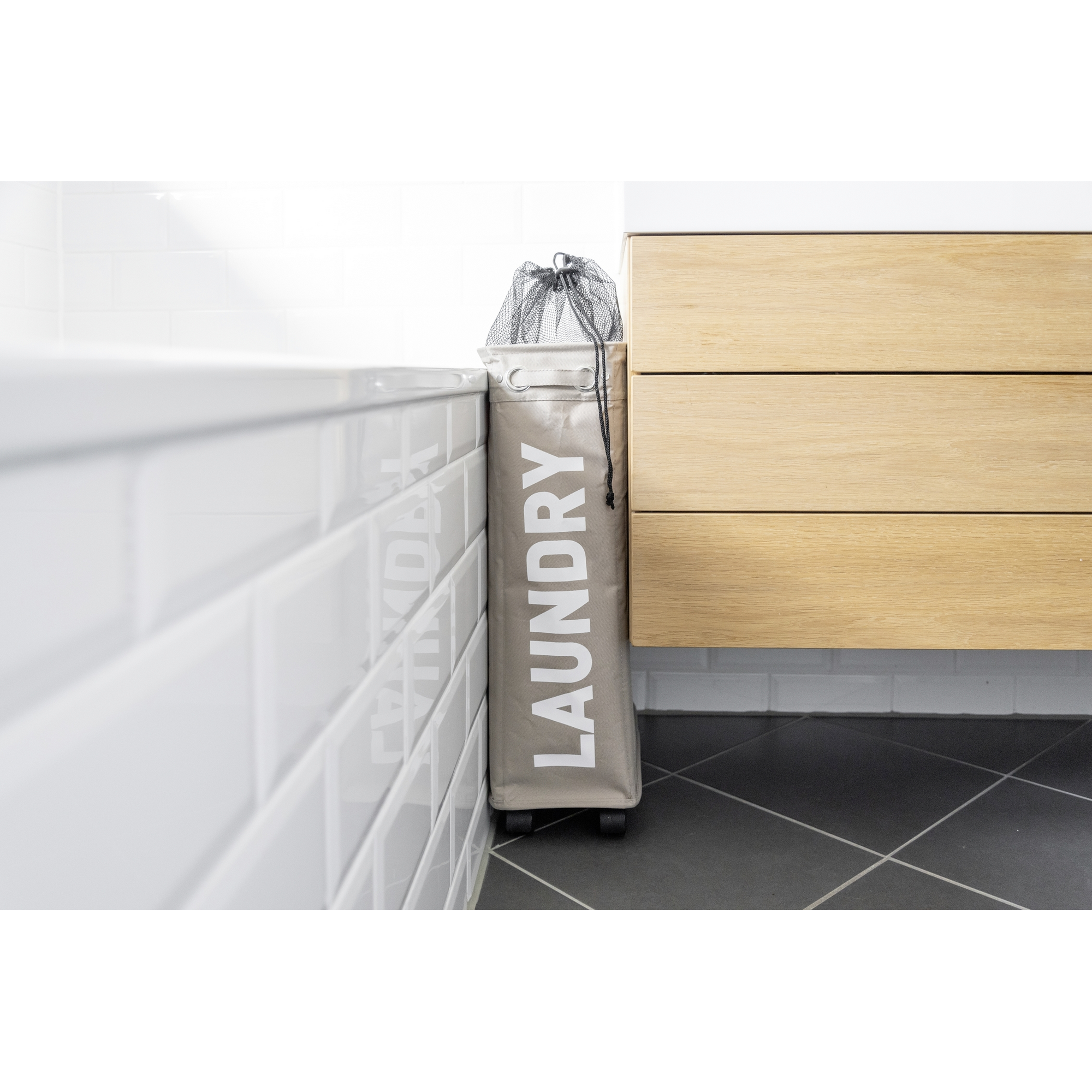 Wäschesammler 'Corno' Polyester taupe 18,5 x 60 x 40 cm