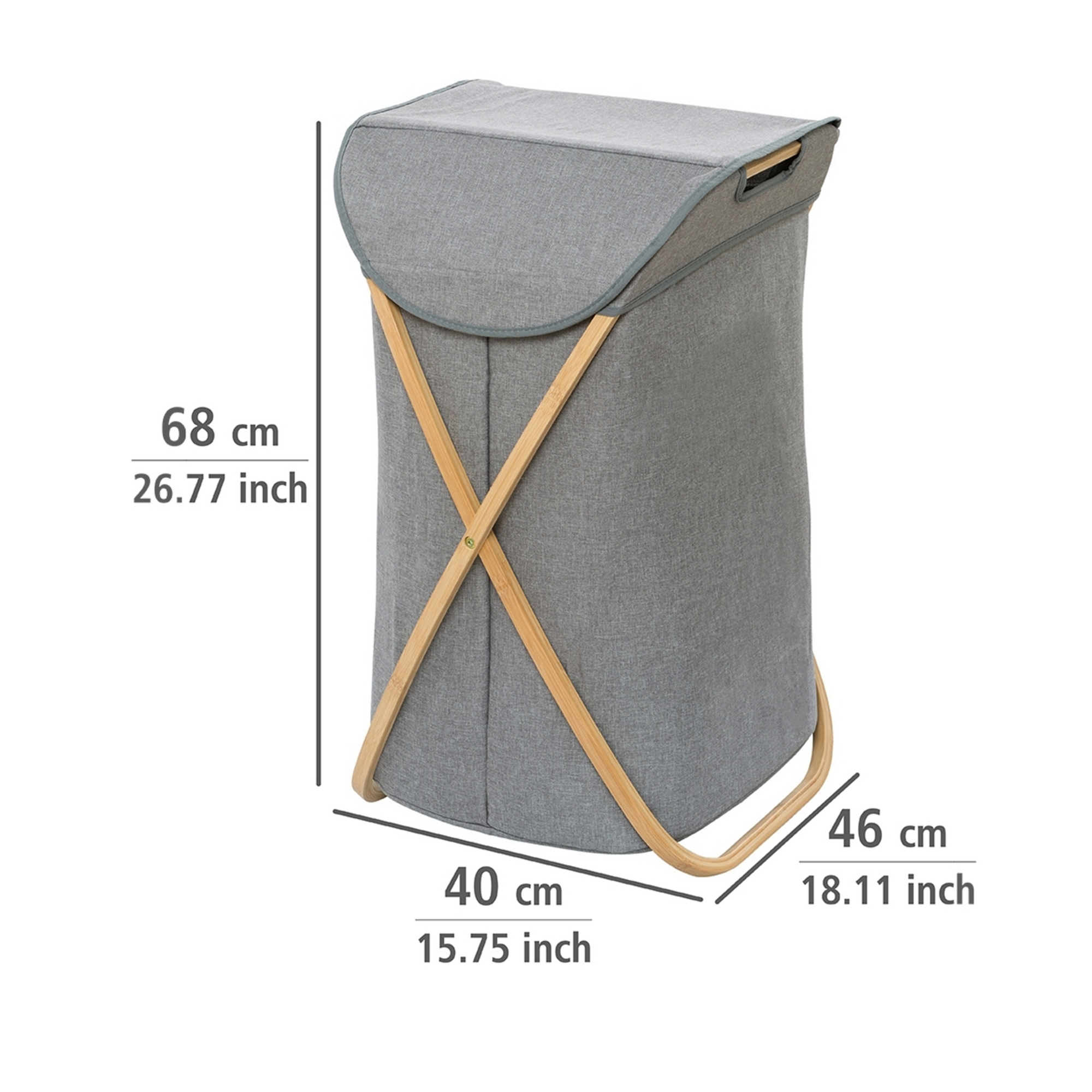 Wäschesammler 'Bahari' Bambus braun, grau 40 x 68 x 46 cm 79 l