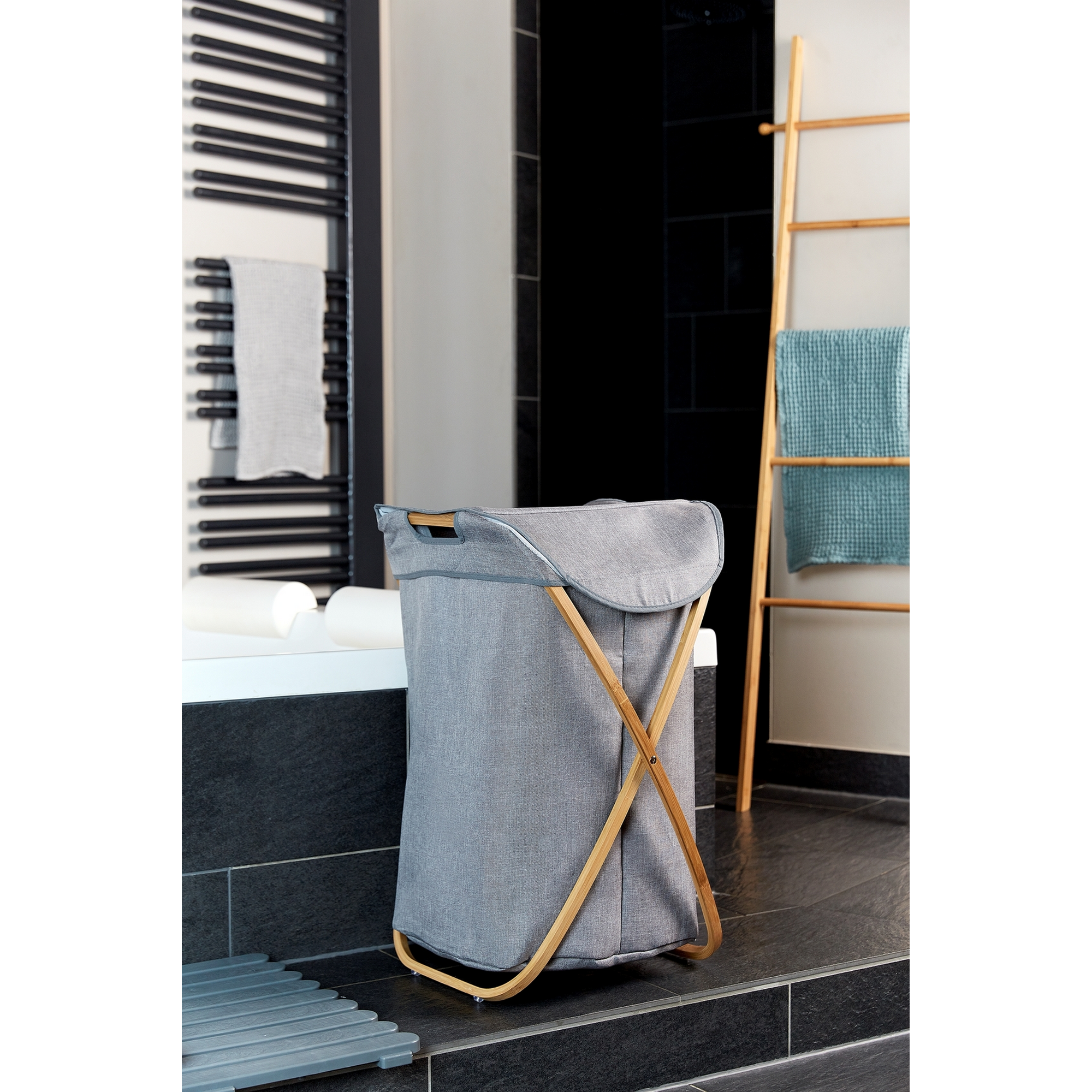 Wäschesammler 'Bahari' Bambus braun, grau 40 x 68 x 46 cm 79 l