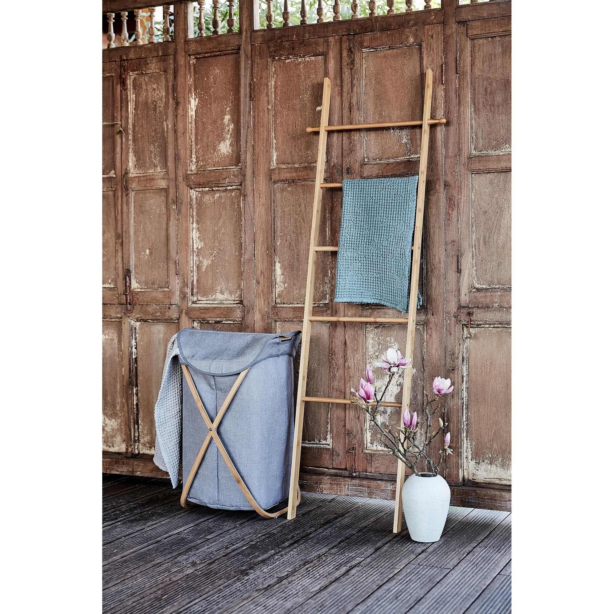 Wäschesammler 'Bahari' Bambus braun, grau 40 x 68 x 46 cm 79 l