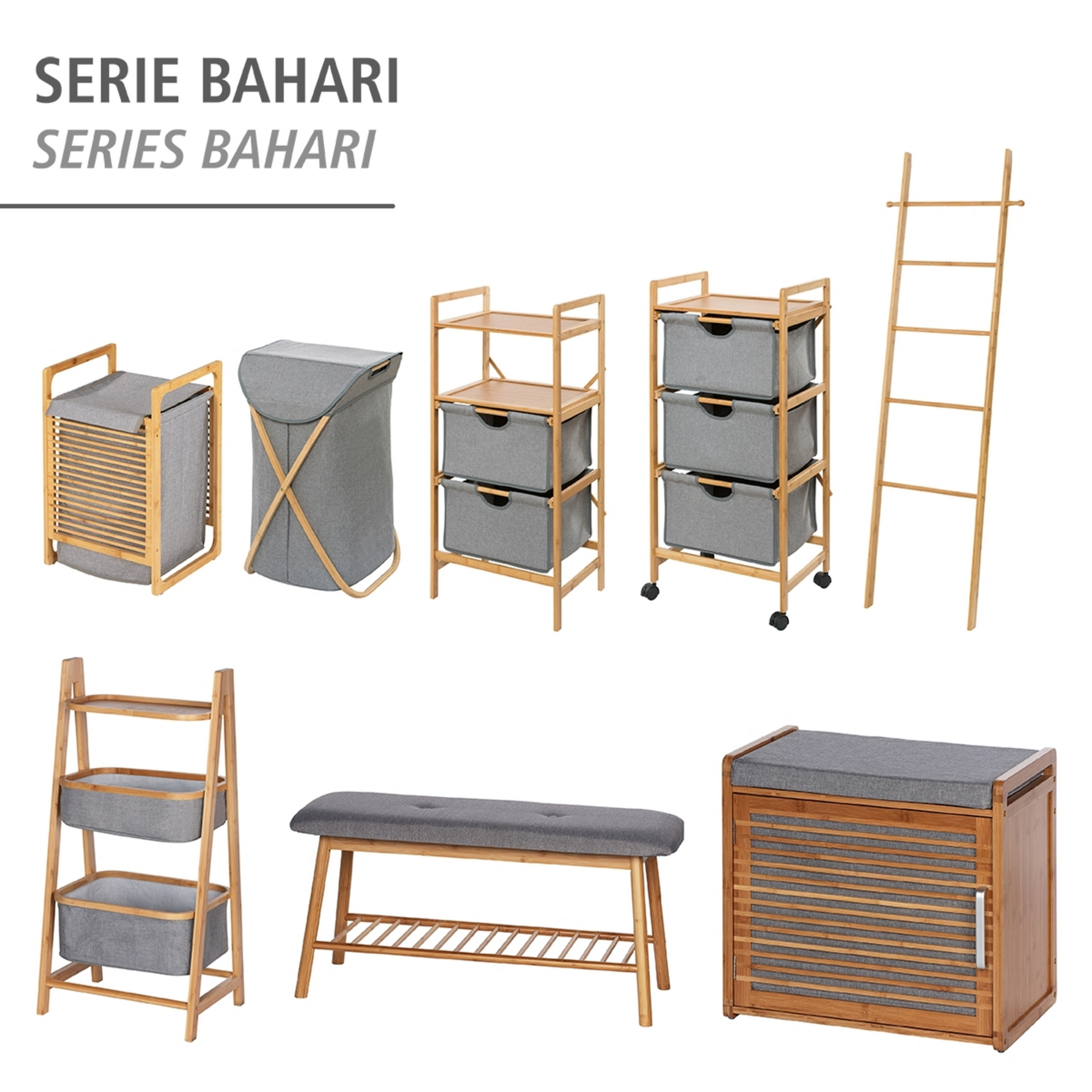Wäschesammler 'Bahari' Bambus braun, grau 40 x 60 x 35 cm 43 l