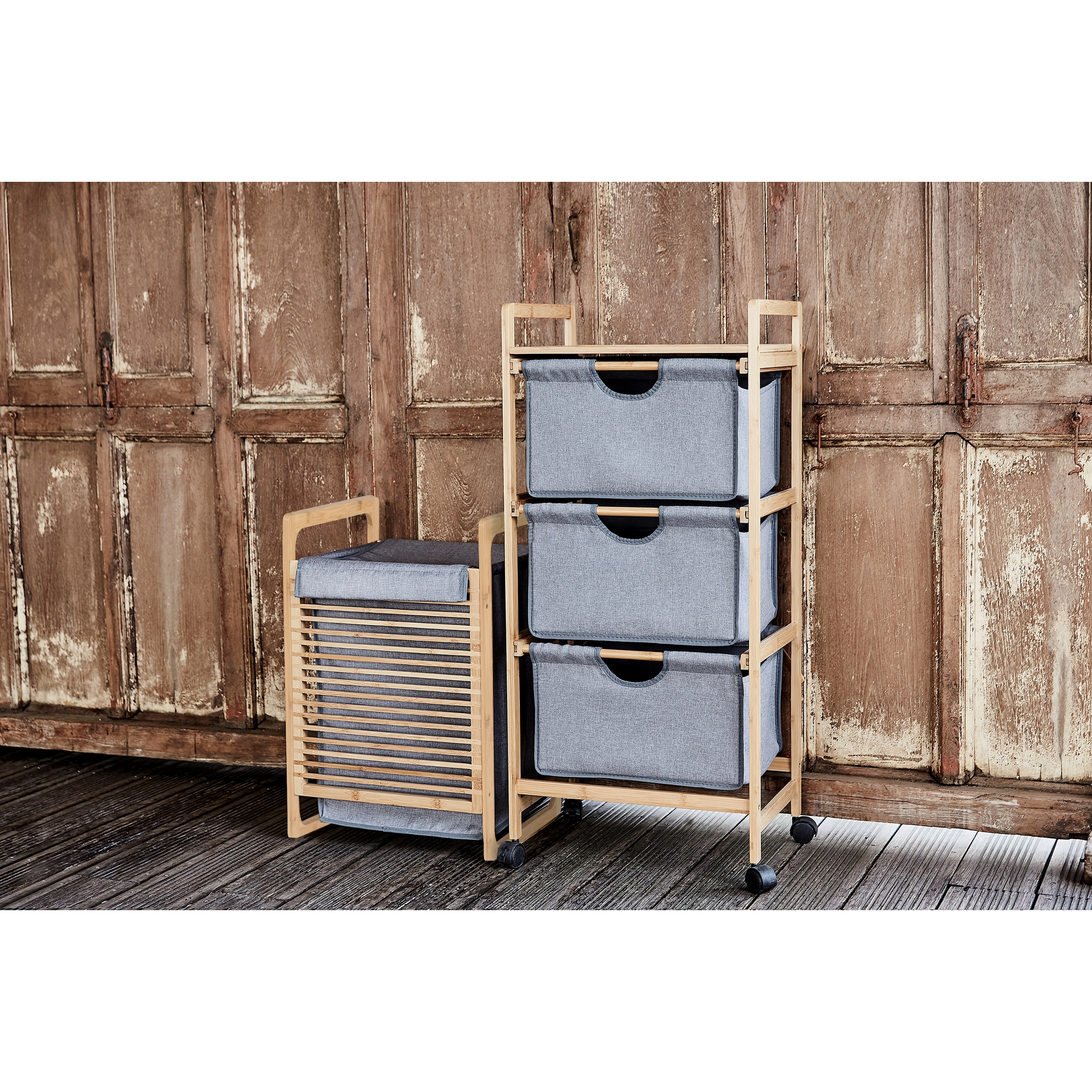 Wäschesammler 'Bahari' Bambus braun, grau 40 x 60 x 35 cm 43 l