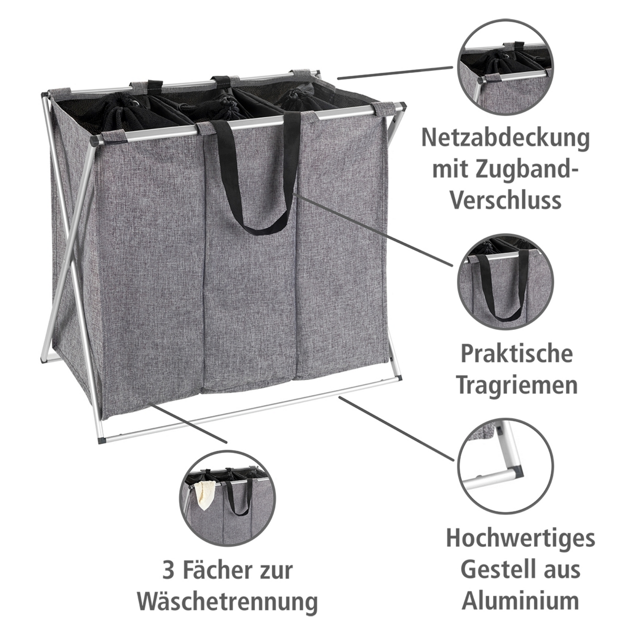 Wäschesammler 'Trio' grau 63 x 57 x 38 cm 130 l