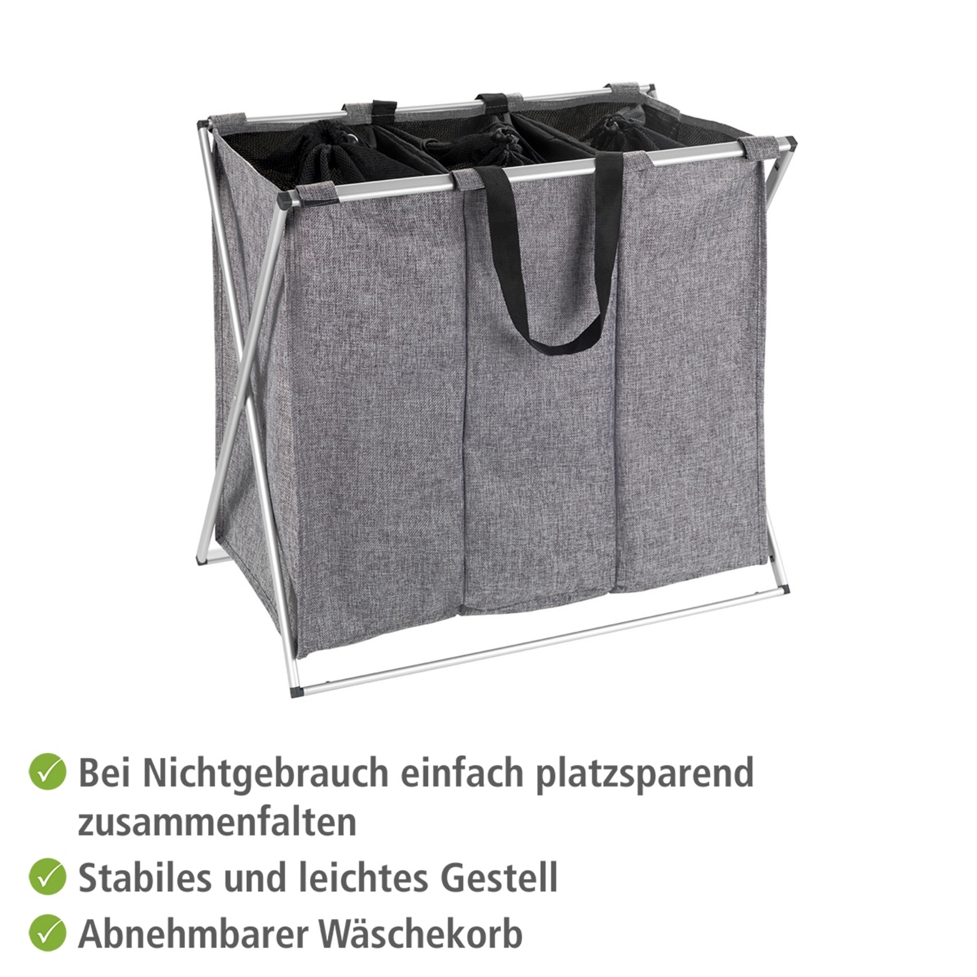 Wäschesammler 'Trio' grau 63 x 57 x 38 cm 130 l