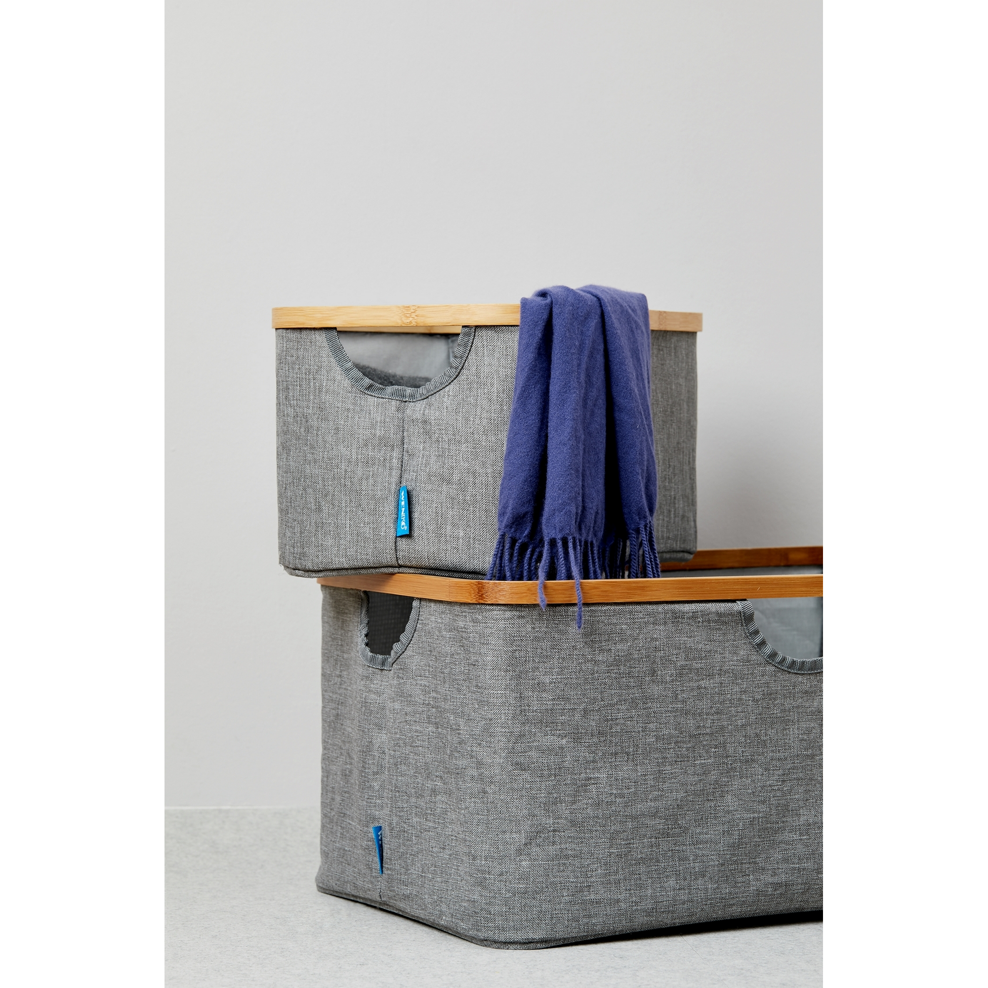 Wäschekorb 'Bahari' Polyester, Bambus grau faltbar 50 l