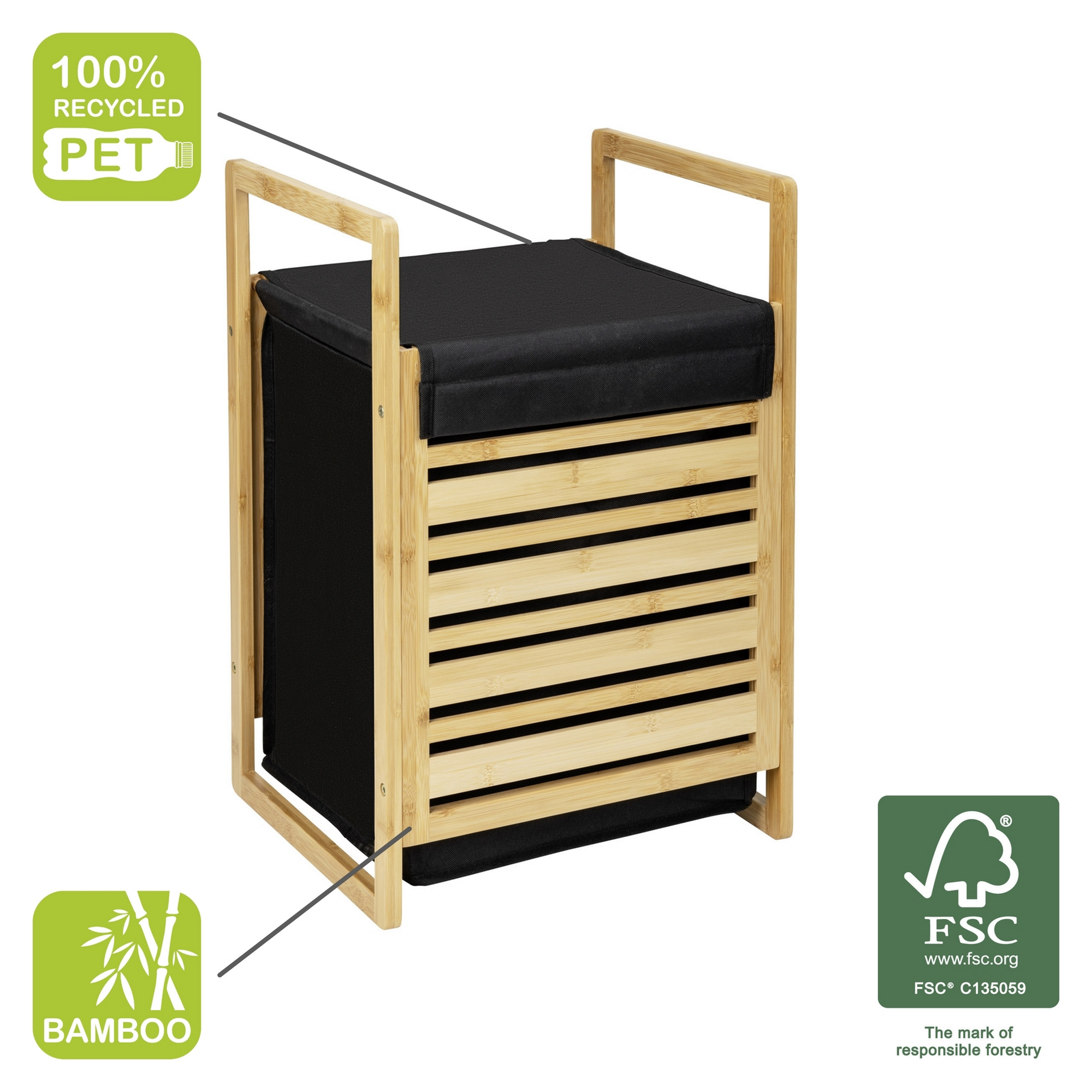 Wäschetruhe 'Ecori' Bambus, Polyester schwarz 40 x 60 x 35 cm