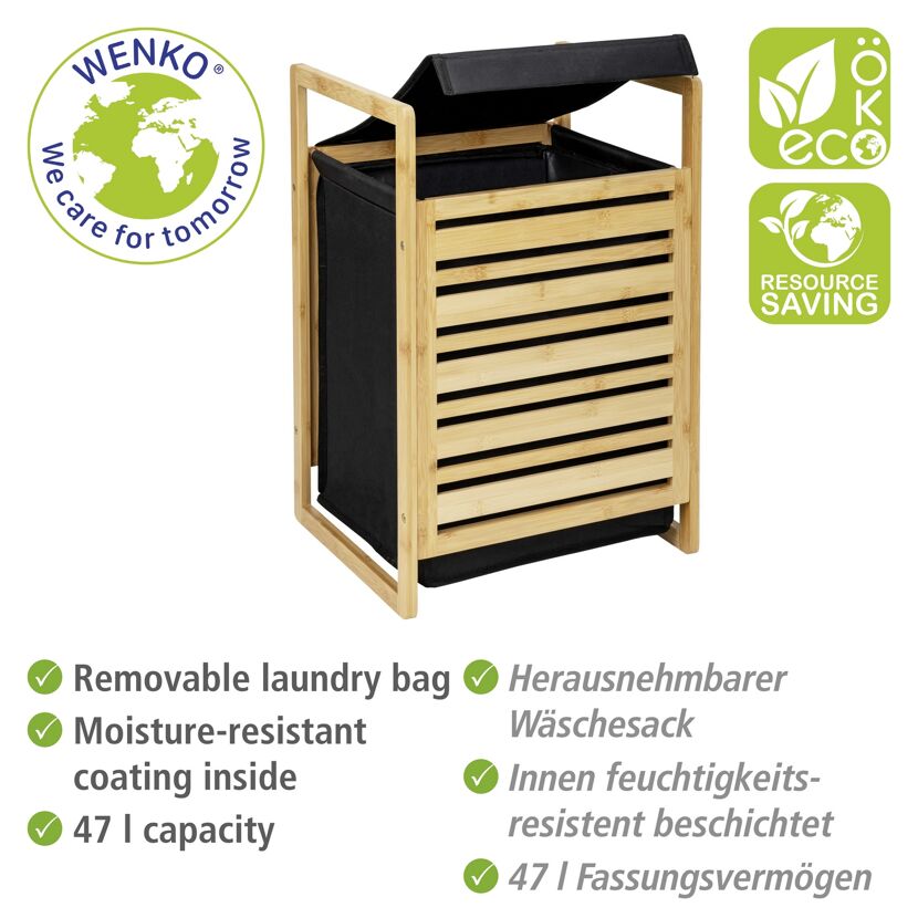 Wäschetruhe 'Ecori' Bambus, Polyester schwarz 40 x 60 x 35 cm