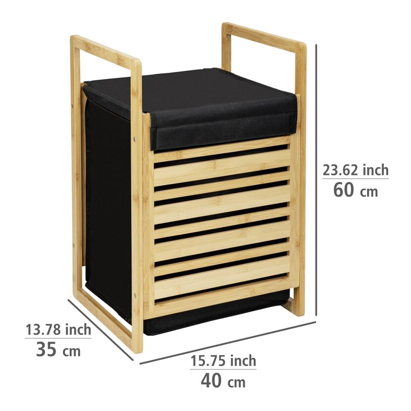 Wäschetruhe 'Ecori' Bambus, Polyester schwarz 40 x 60 x 35 cm