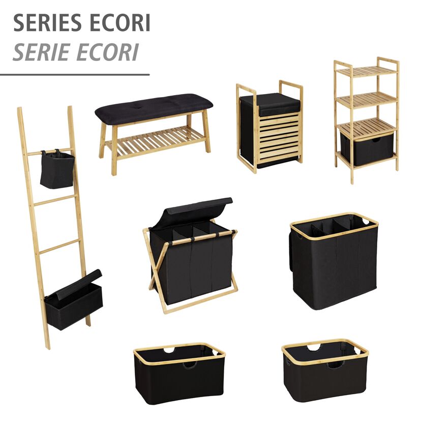 Wäschetruhe 'Ecori' Bambus, Polyester schwarz 40 x 60 x 35 cm