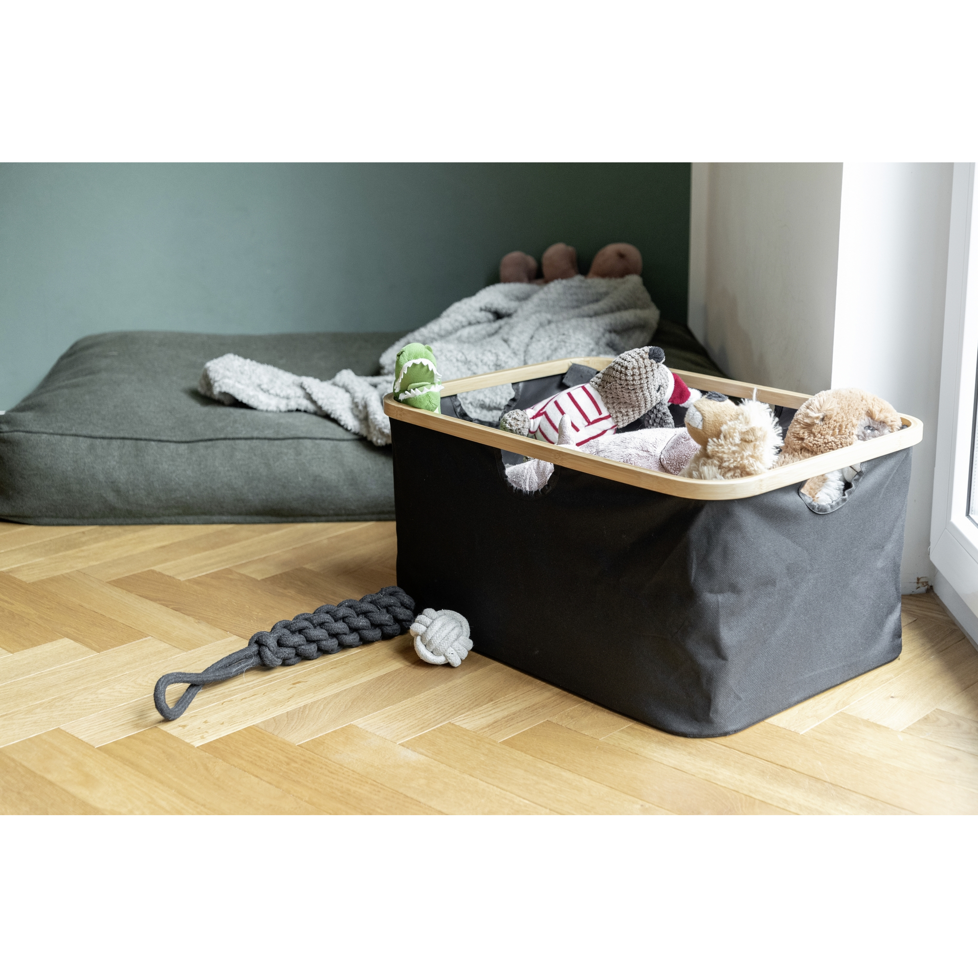 Wäschekorb 'Ecori' Polyester schwarz 54 x 26 x 36 cm