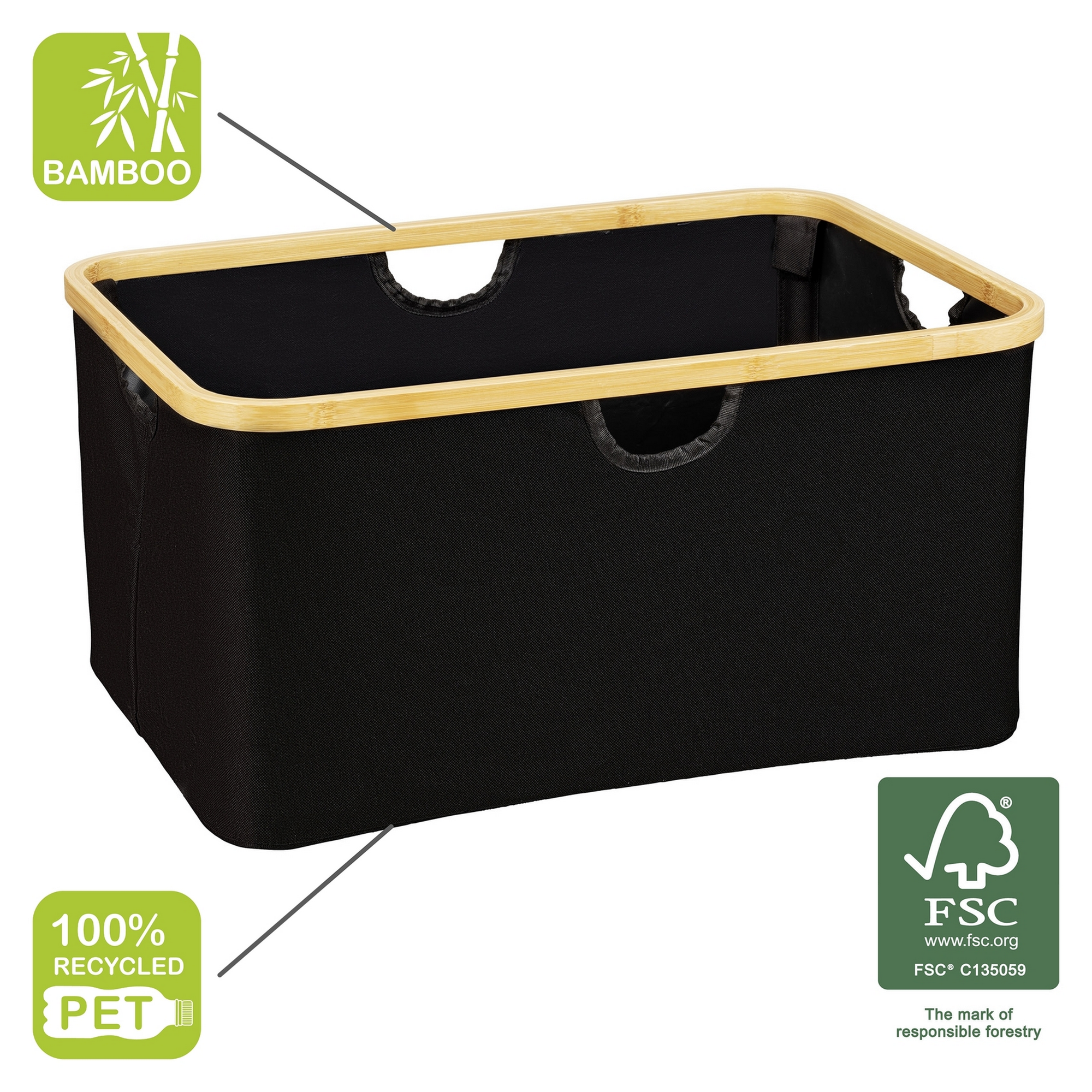 Wäschekorb 'Ecori' Polyester schwarz 54 x 26 x 36 cm