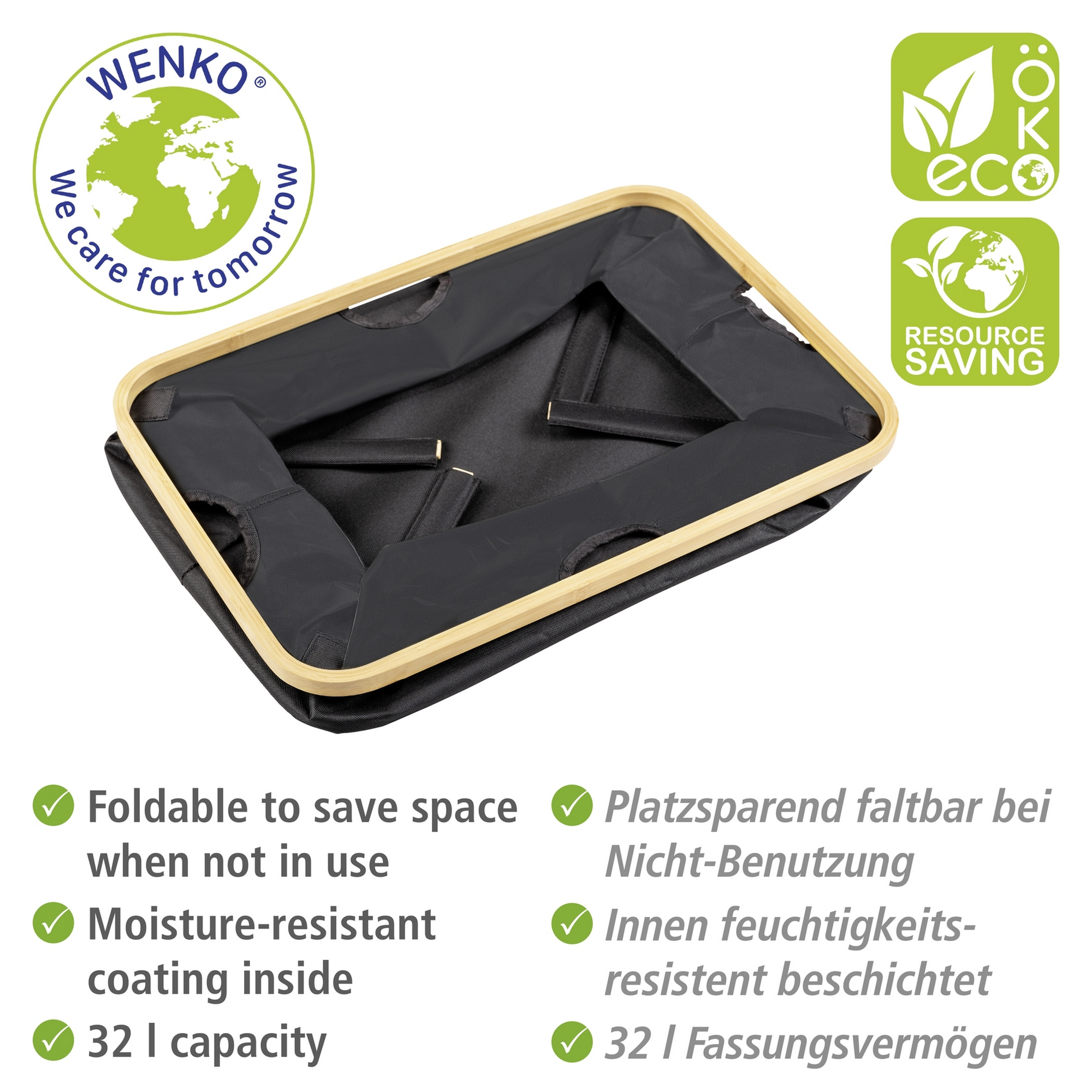 Wäschekorb 'Ecori' Polyester schwarz 54 x 26 x 36 cm