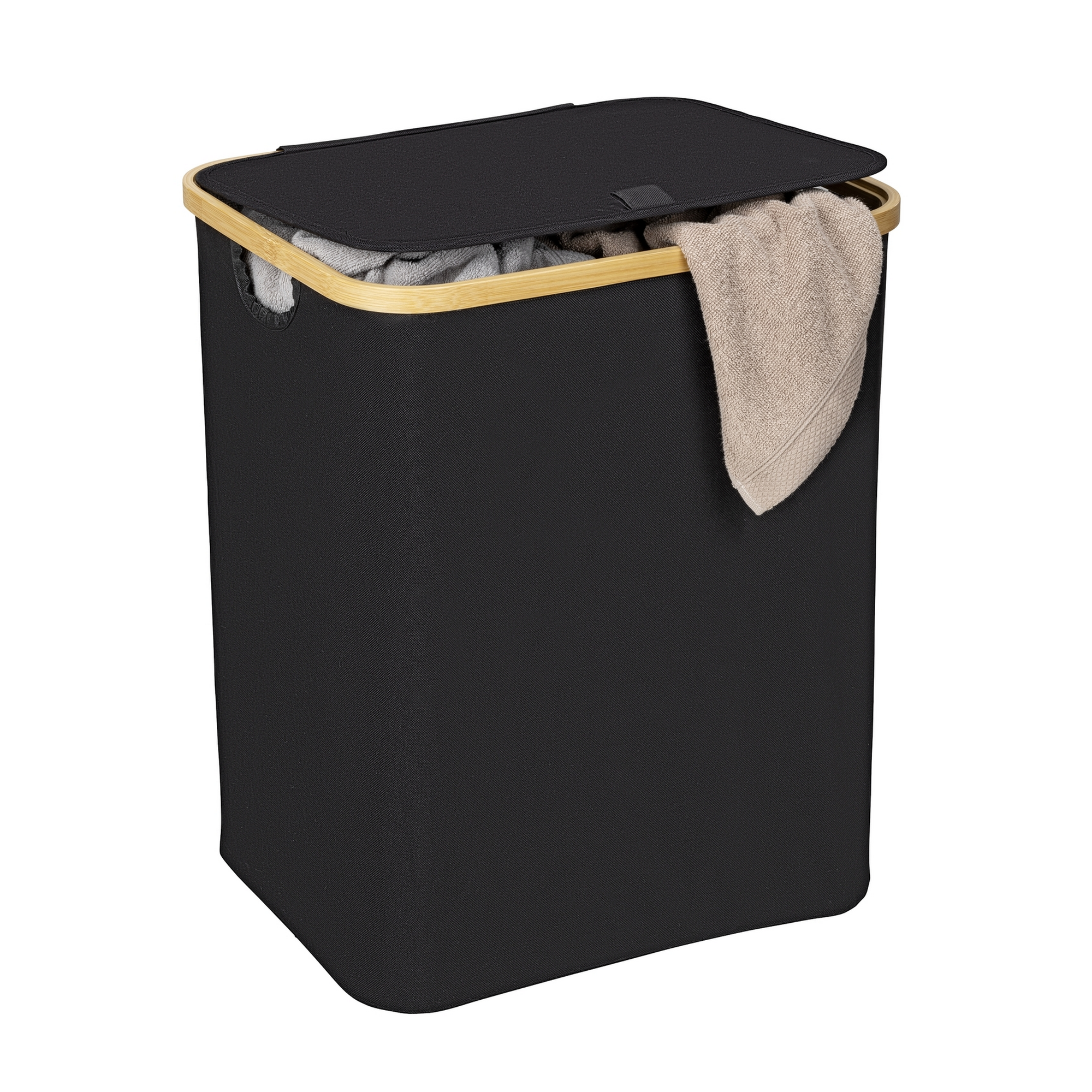 Wäschesammler 'Ecori' Bambus schwarz 41 x 50 x 33 cm