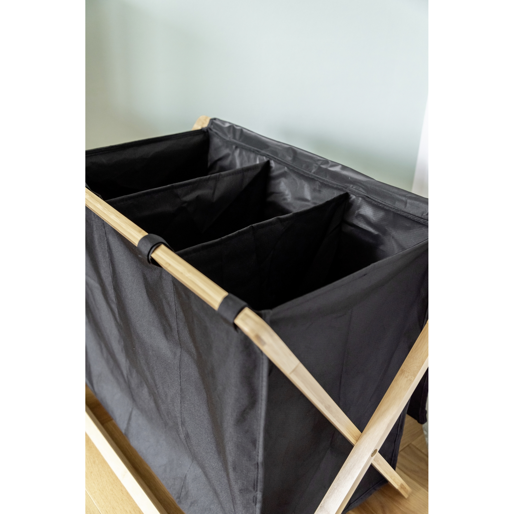 Wäschesammler 'Ecori' Bambus schwarz, braun 69 x 56,5 x 33 cm
