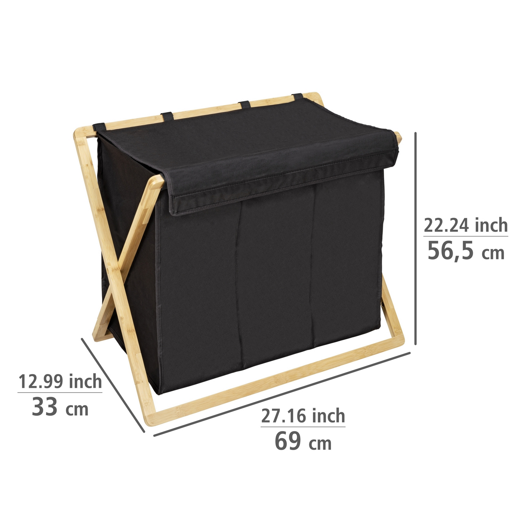Wäschesammler 'Ecori' Bambus schwarz, braun 69 x 56,5 x 33 cm