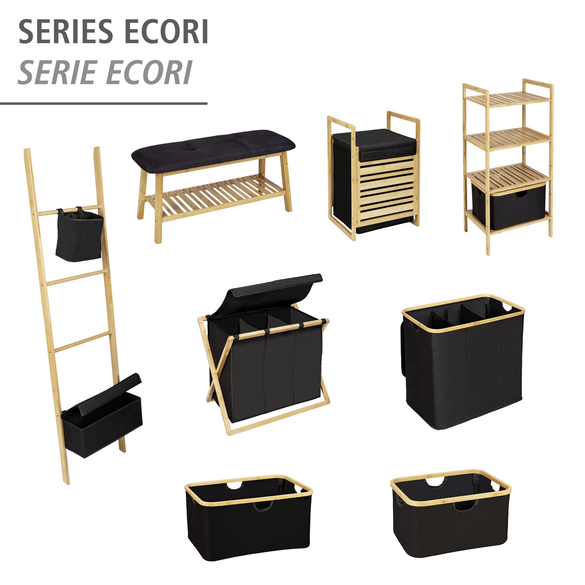 Wäschesammler 'Ecori' Bambus schwarz, braun 69 x 56,5 x 33 cm