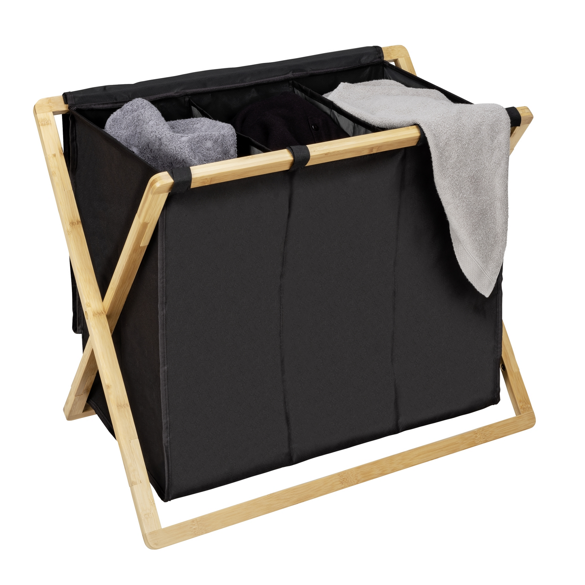 Wäschesammler 'Ecori' Bambus schwarz, braun 69 x 56,5 x 33 cm
