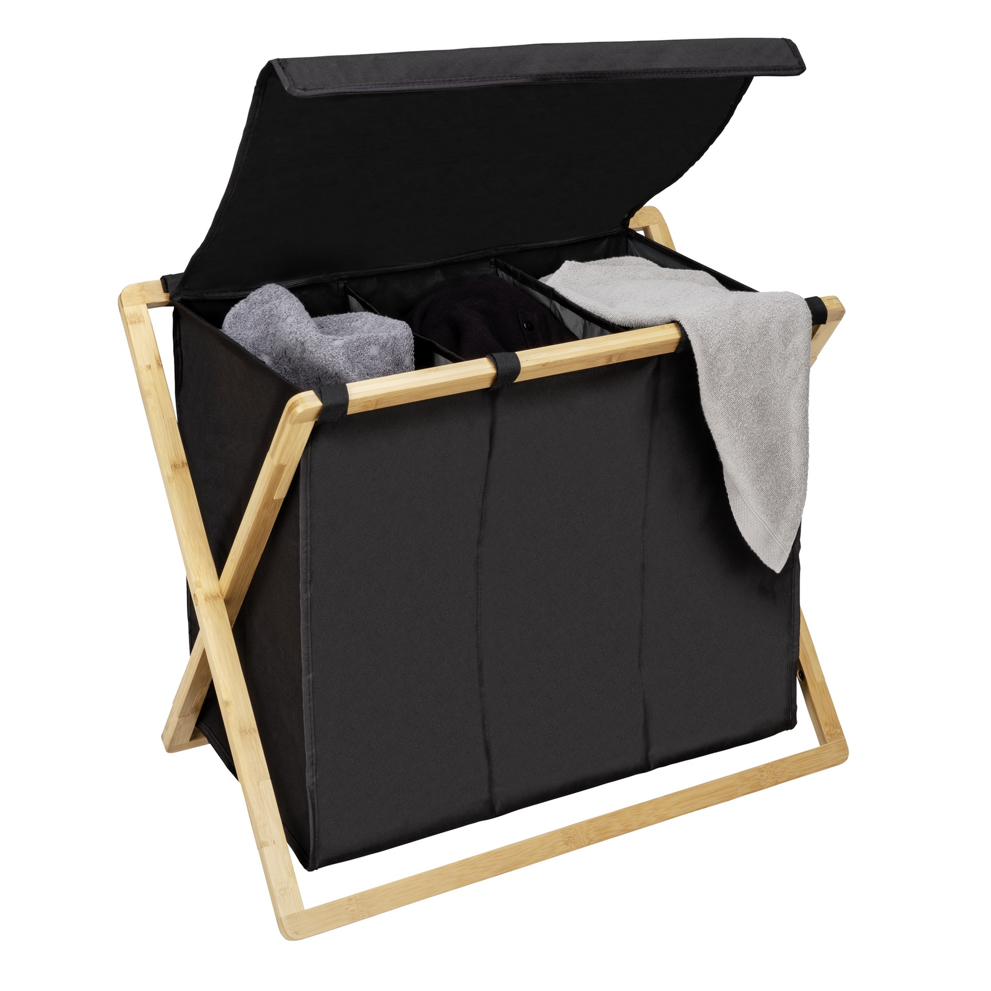 Wäschesammler 'Ecori' Bambus schwarz, braun 69 x 56,5 x 33 cm