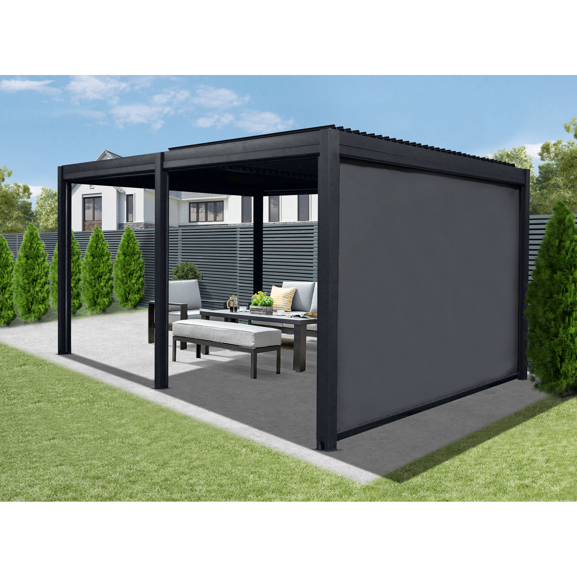 Vorhang für Pergola mit Flachdach anthrazit 281 x 237 x 6,5 cm