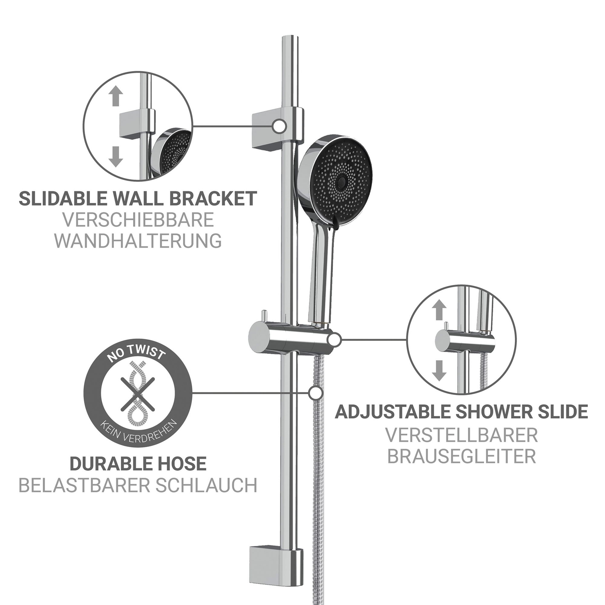 Handbrausen-Set 'Softwater' Edelstahl chromfarben 3-teilig