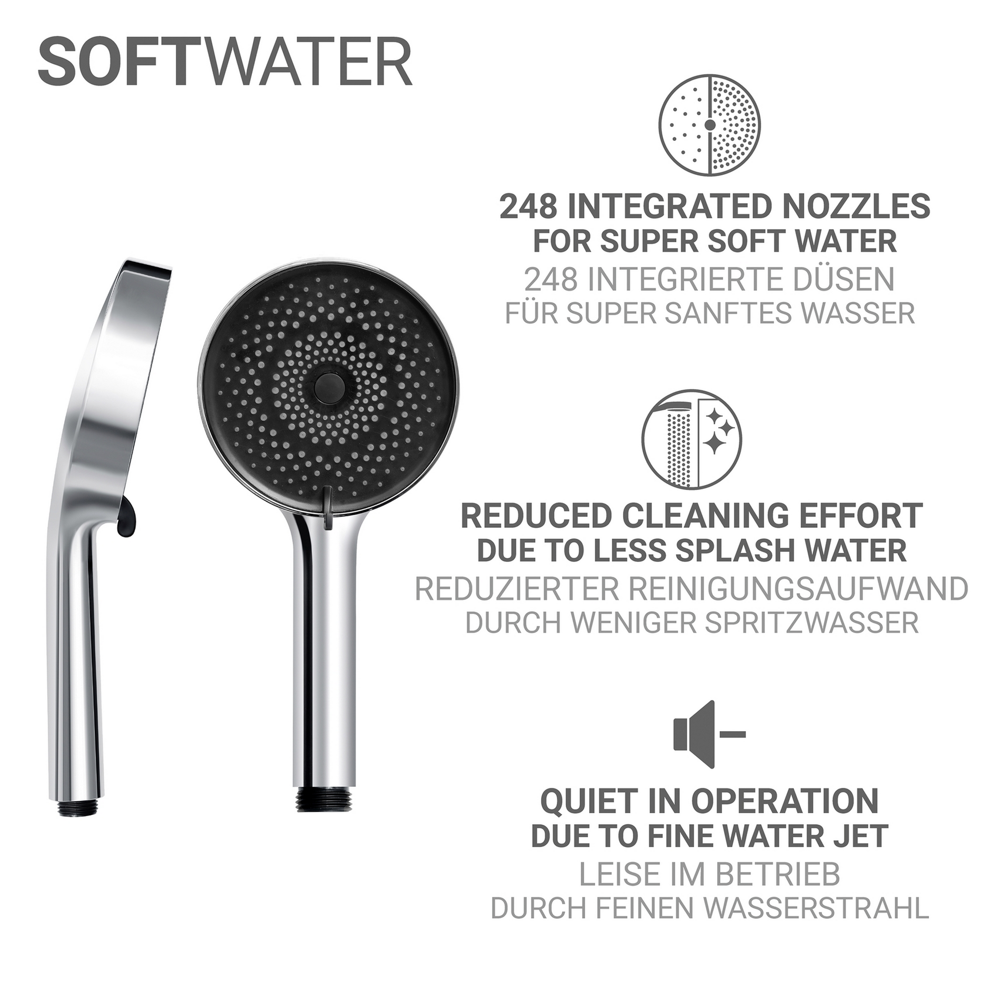 Handbrausen-Set 'Softwater' Edelstahl chromfarben 3-teilig