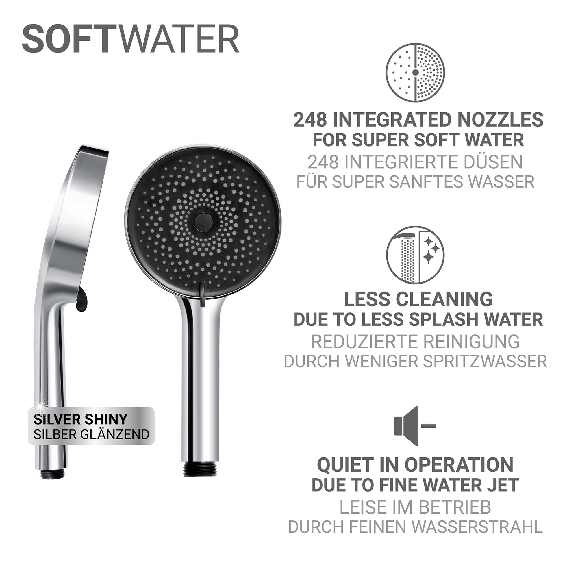 Handbrause 'Softwater' chromfarben Ø 12 cm