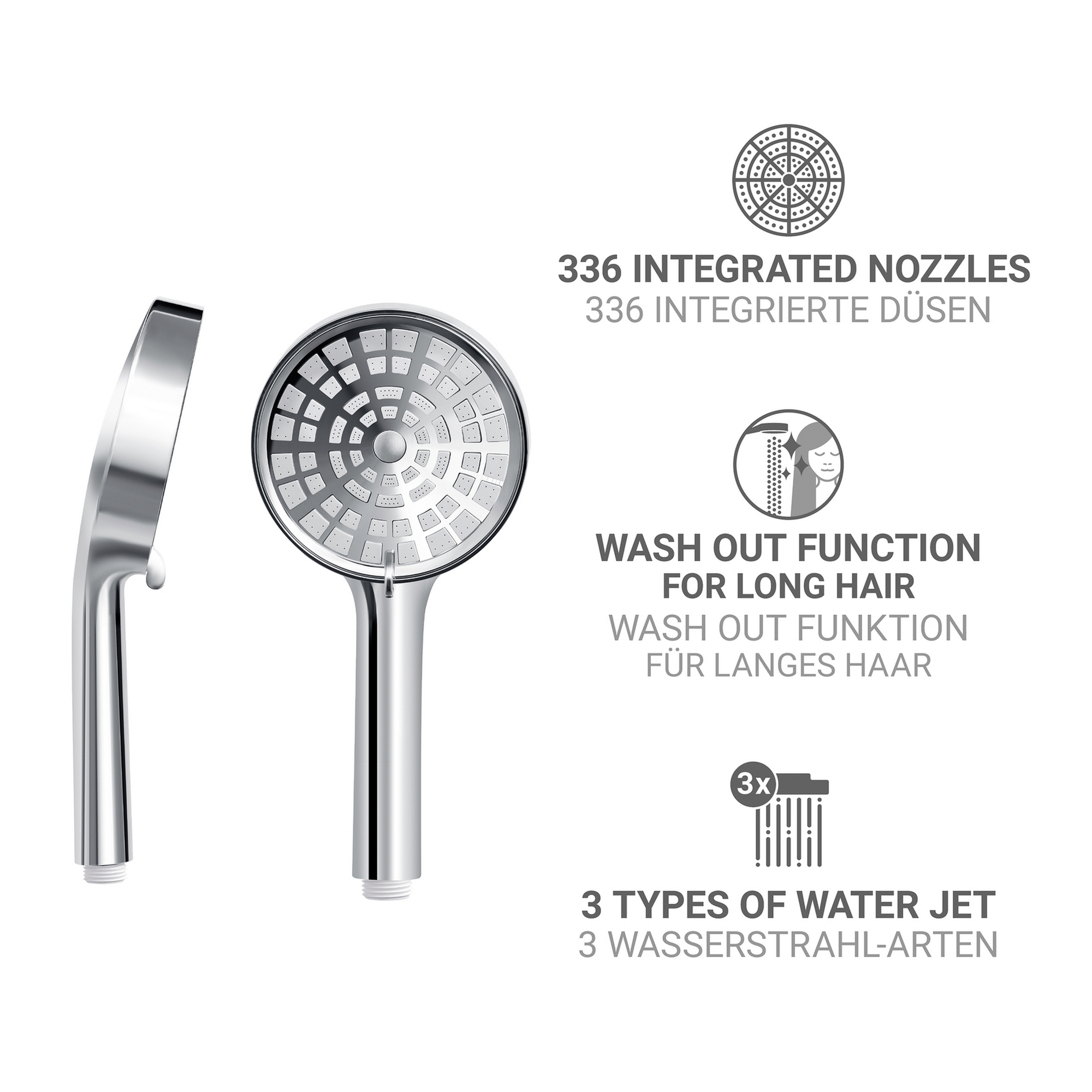 Handbrause 'Longhair' chromfarben Ø 12 cm