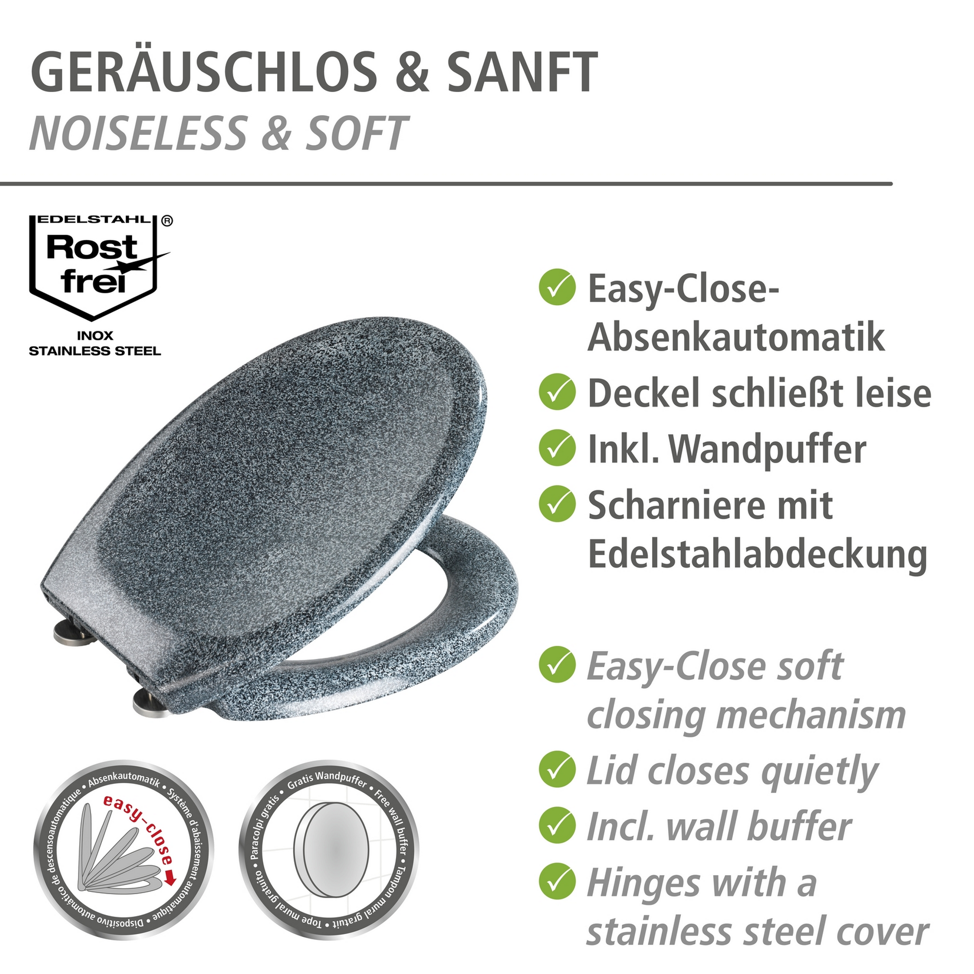 WC-Sitz 'Ottana' mit Absenkautomatik granifarben Duroplast