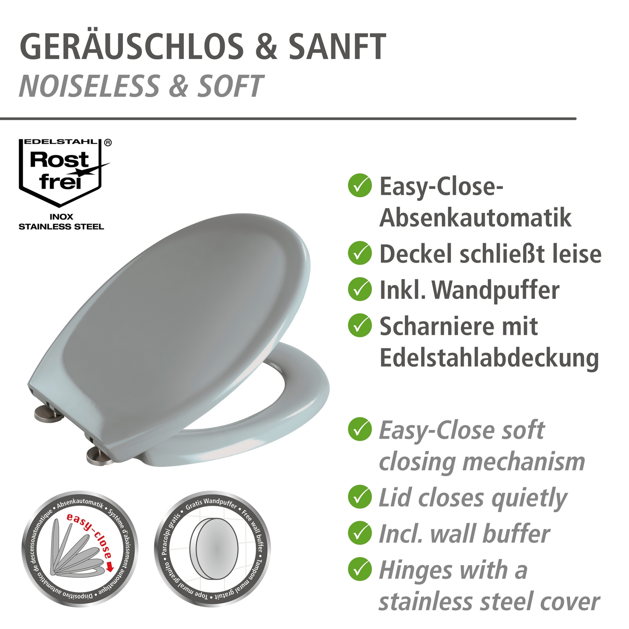 WC-Sitz 'Ottana' mit Absenkautomatik hellgrau Duroplast