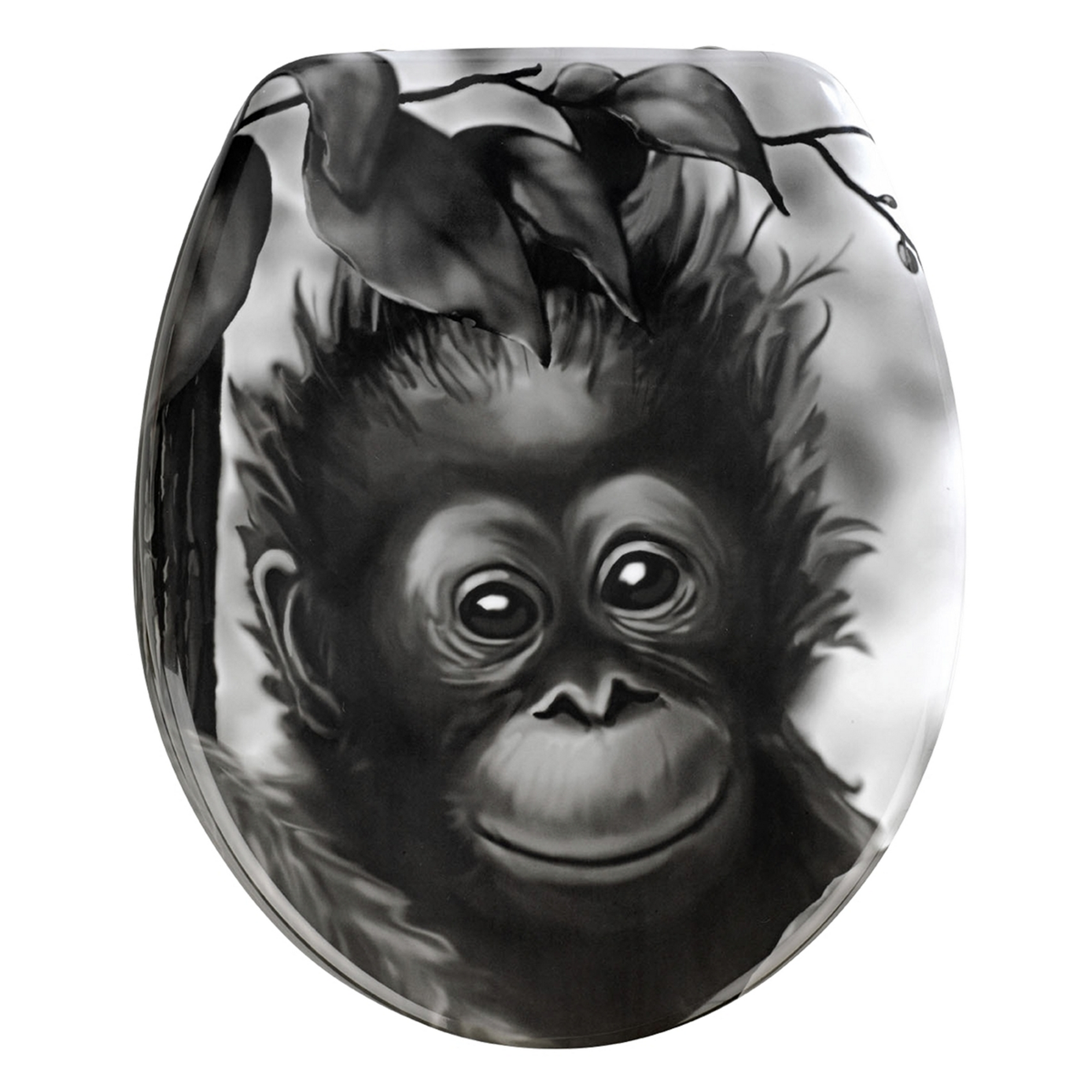 WC-Sitz 'Affe'' mit Absenkautomatik schwarz, weiß Duroplast