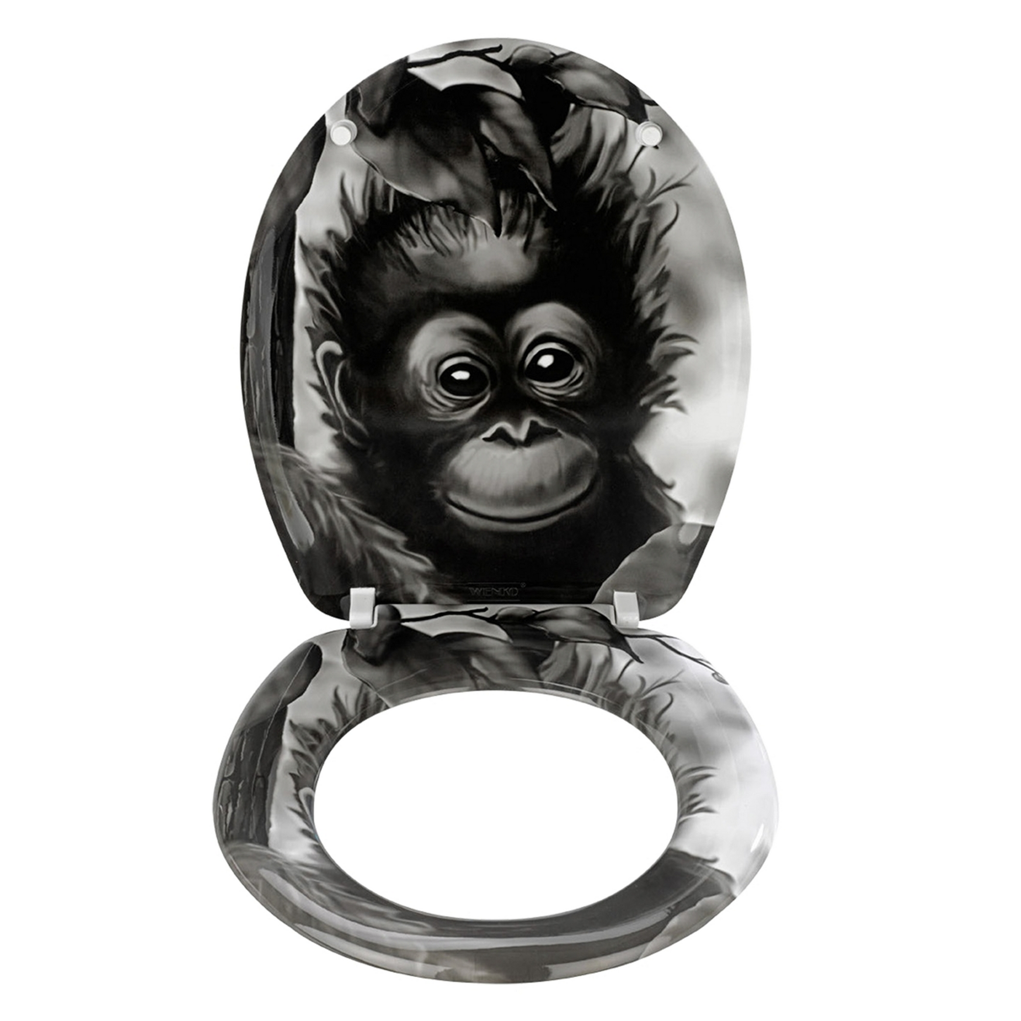 WC-Sitz 'Affe'' mit Absenkautomatik schwarz, weiß Duroplast