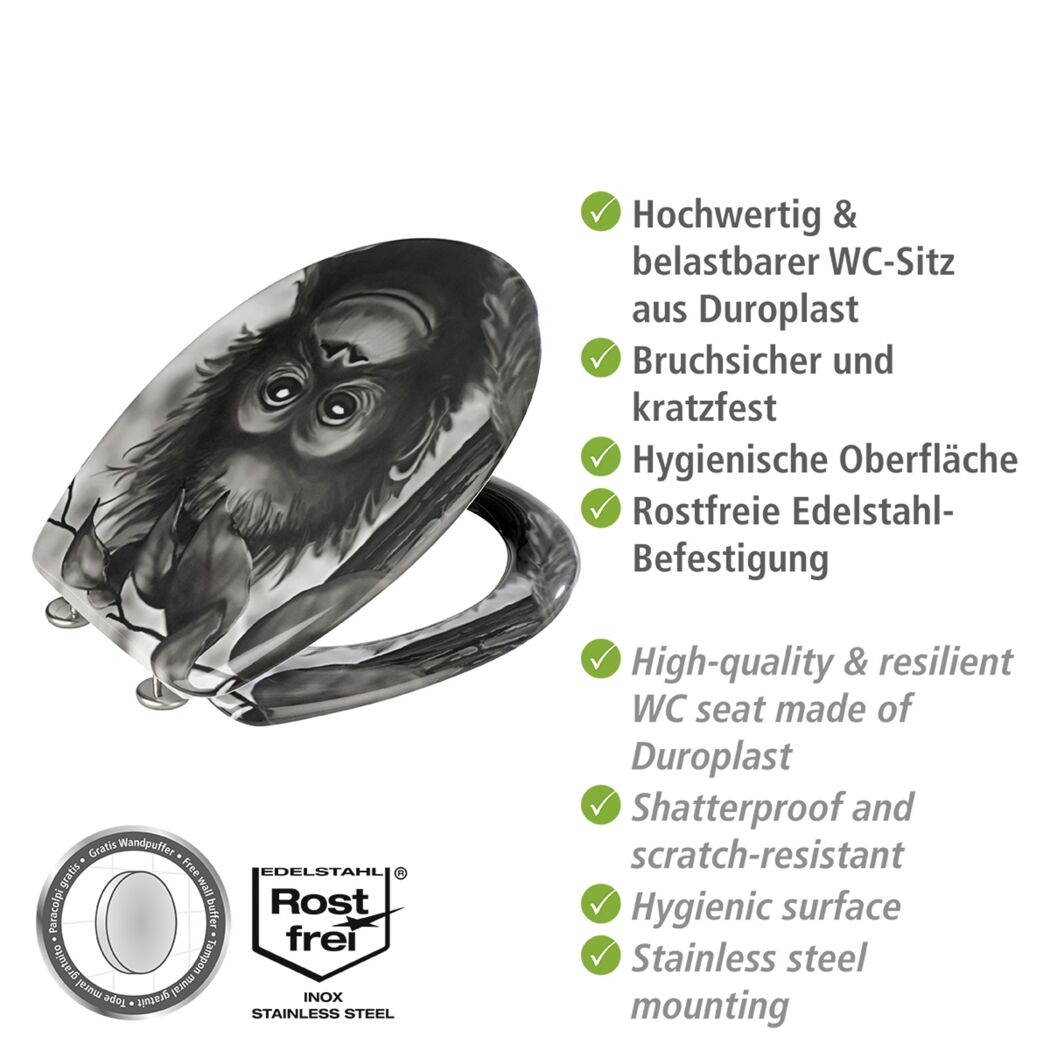 WC-Sitz 'Affe' schwarz, weiß Duroplast