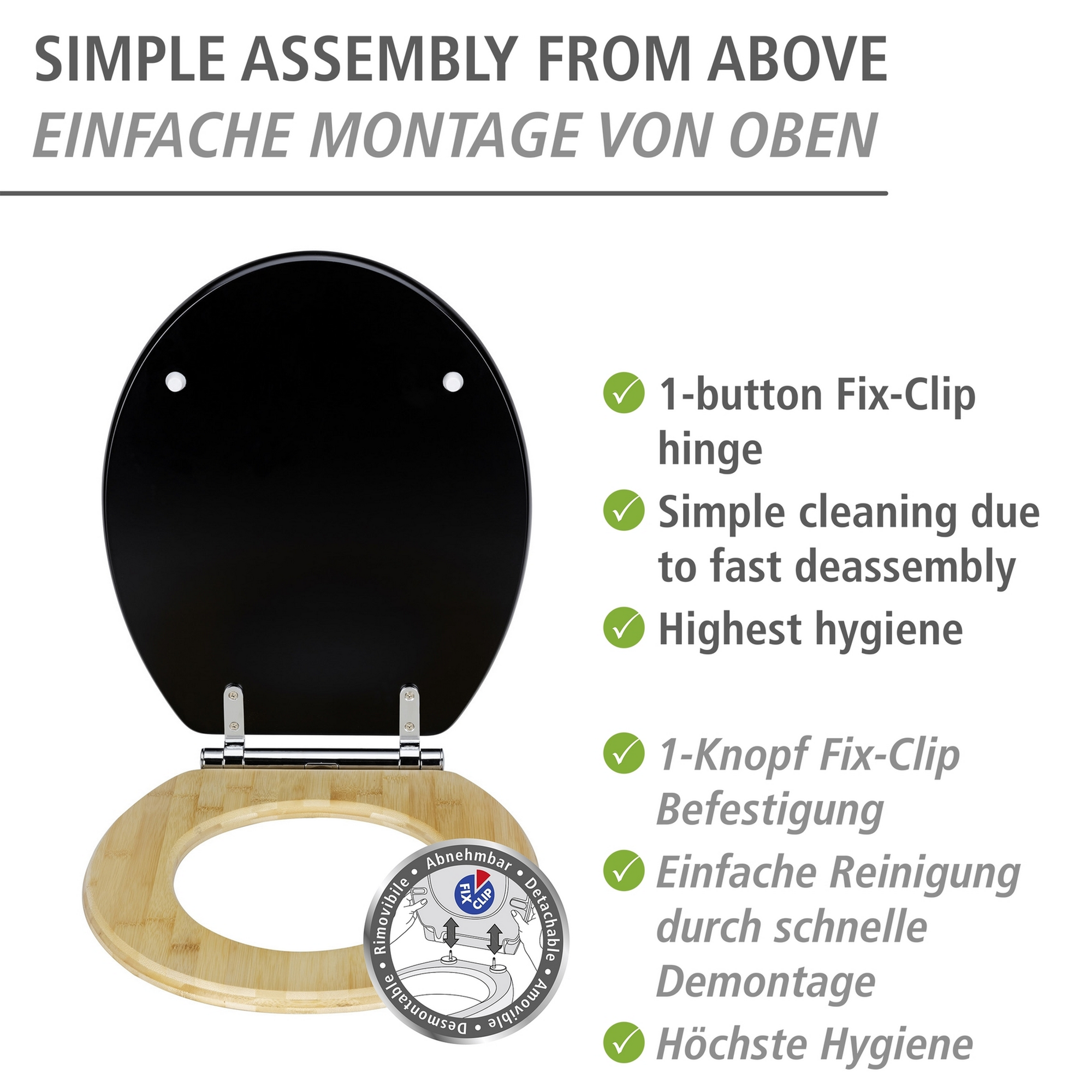 WC-Sitz 'Bambusa' mit Absenkautomatik schwarz Holzkern, Bambus