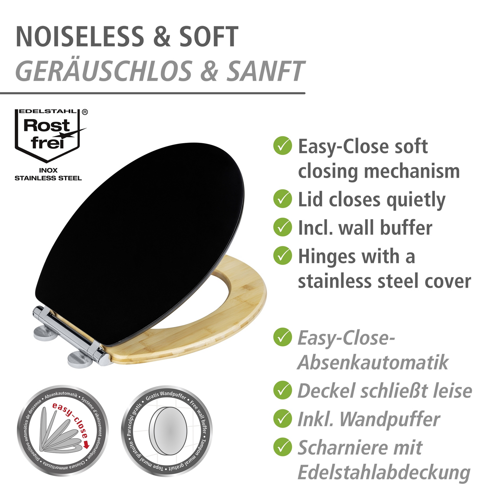 WC-Sitz 'Bambusa' mit Absenkautomatik schwarz Holzkern, Bambus