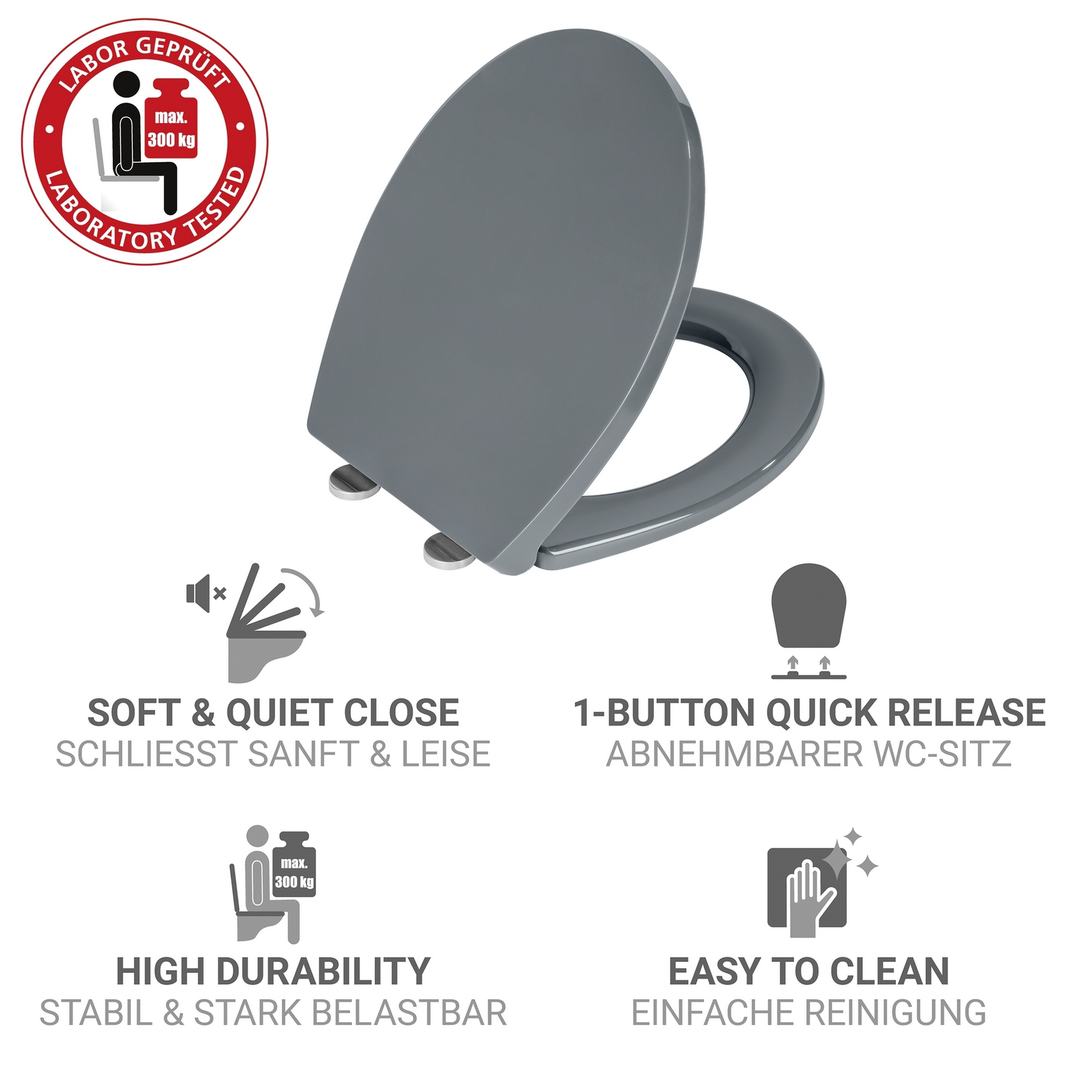 WC-Sitz 'Ostuni' mit Absenkautomatik grau Thermoplast