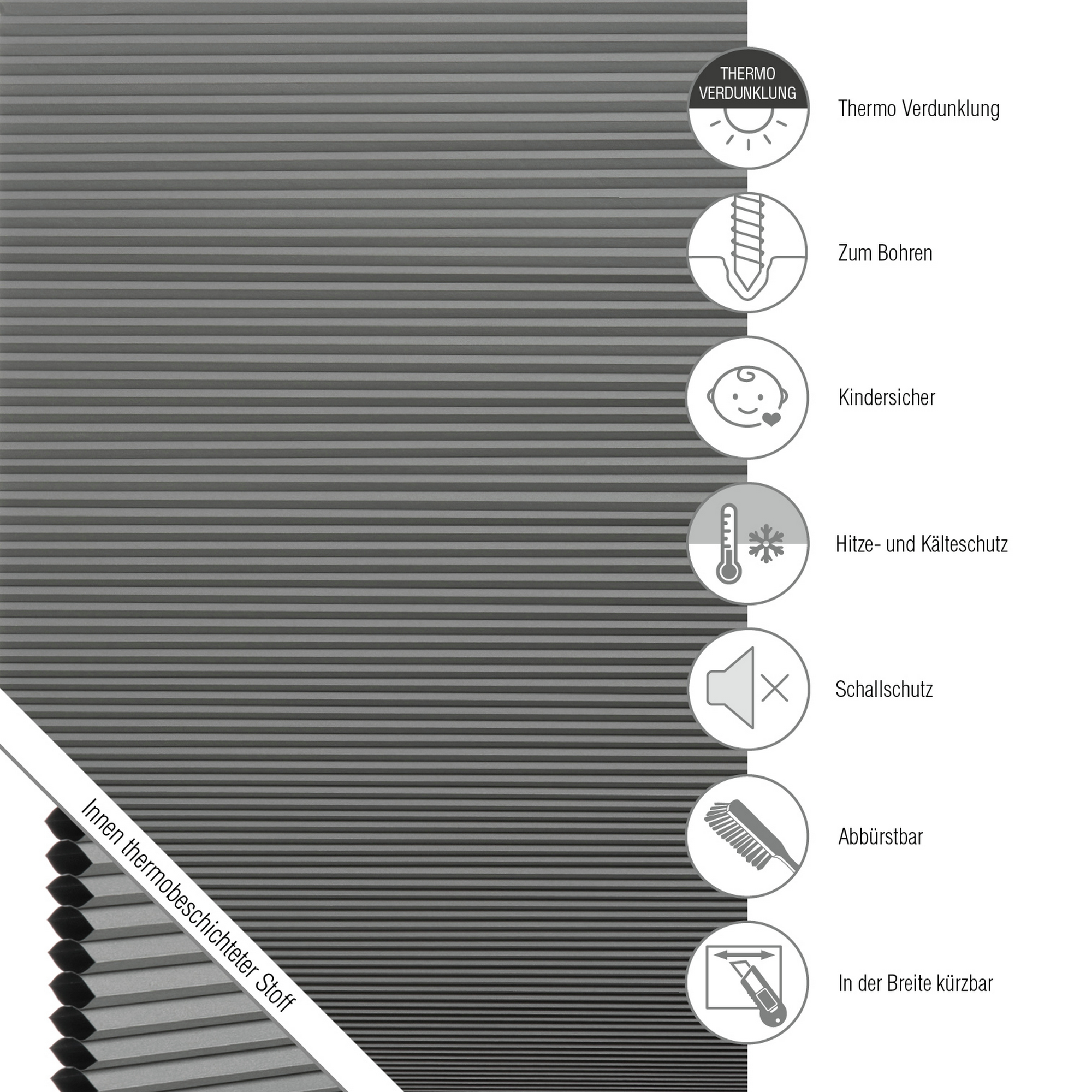 Thermo-Wabenplissee 'Sina' grau 80 x 130 cm