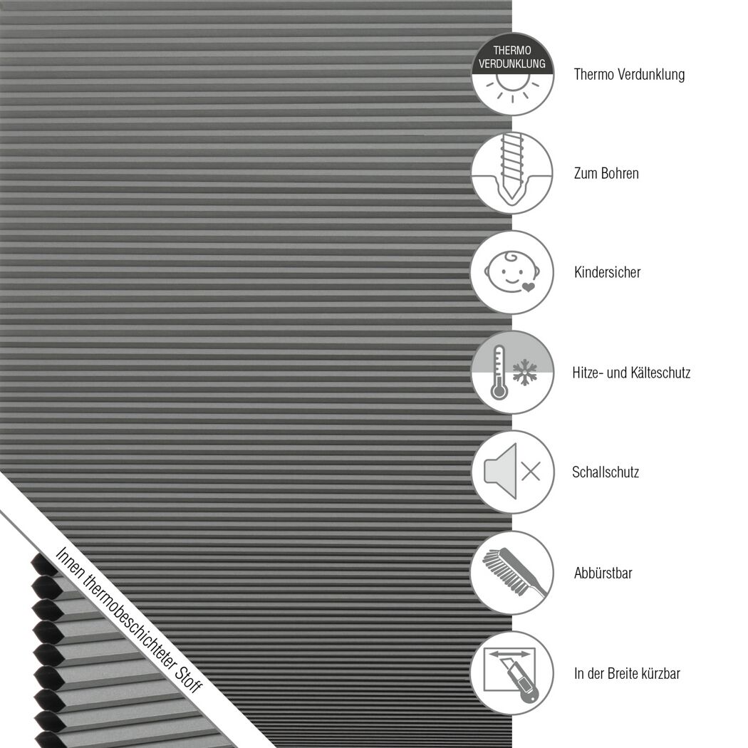 Thermo-Wabenplissee 'Sina' grau 80 x 130 cm