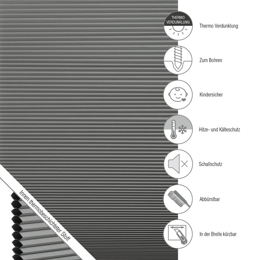 Thermo-Wabenplissee 'Sina' grau 80 x 220 cm