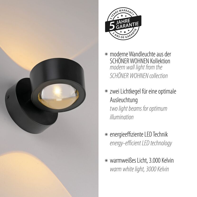 LED-Wandleuchte 'Chia' schwarz 2-flammig 9,3 x 9,3 x 12,5 cm