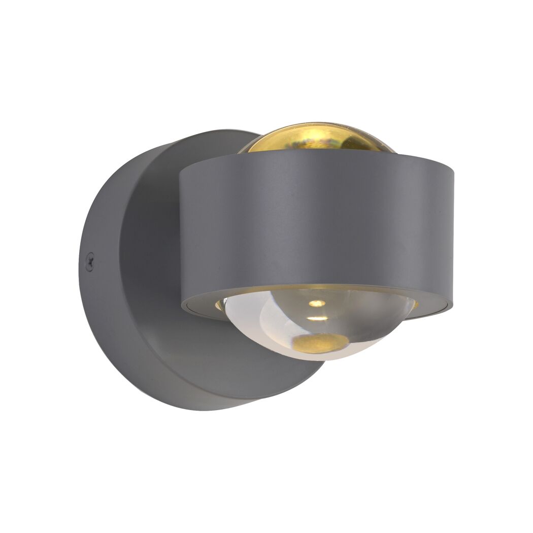 LED-Spot 'Chia' in Grau mit leuchtendem, warmweißem Licht.