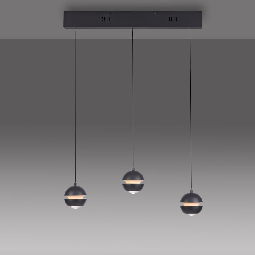Pendelleuchte 'Lini' schwarz 60 x 10 cm 3-flammig