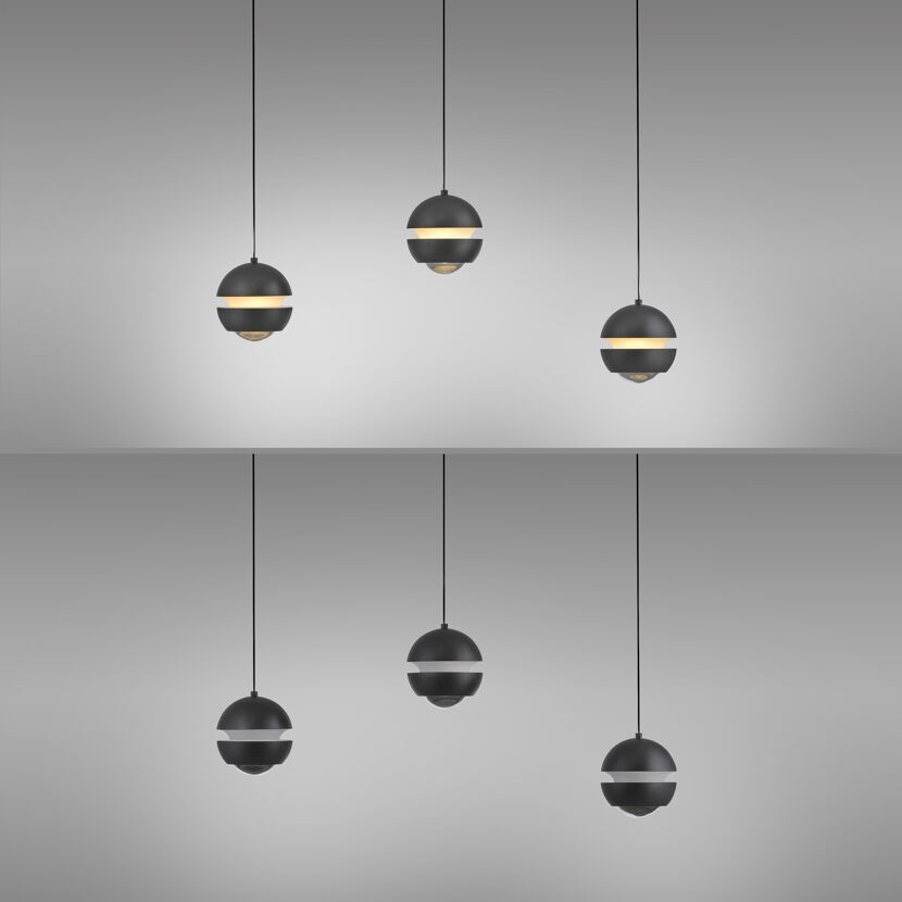 Pendelleuchte 'Lini' schwarz 60 x 10 cm 3-flammig