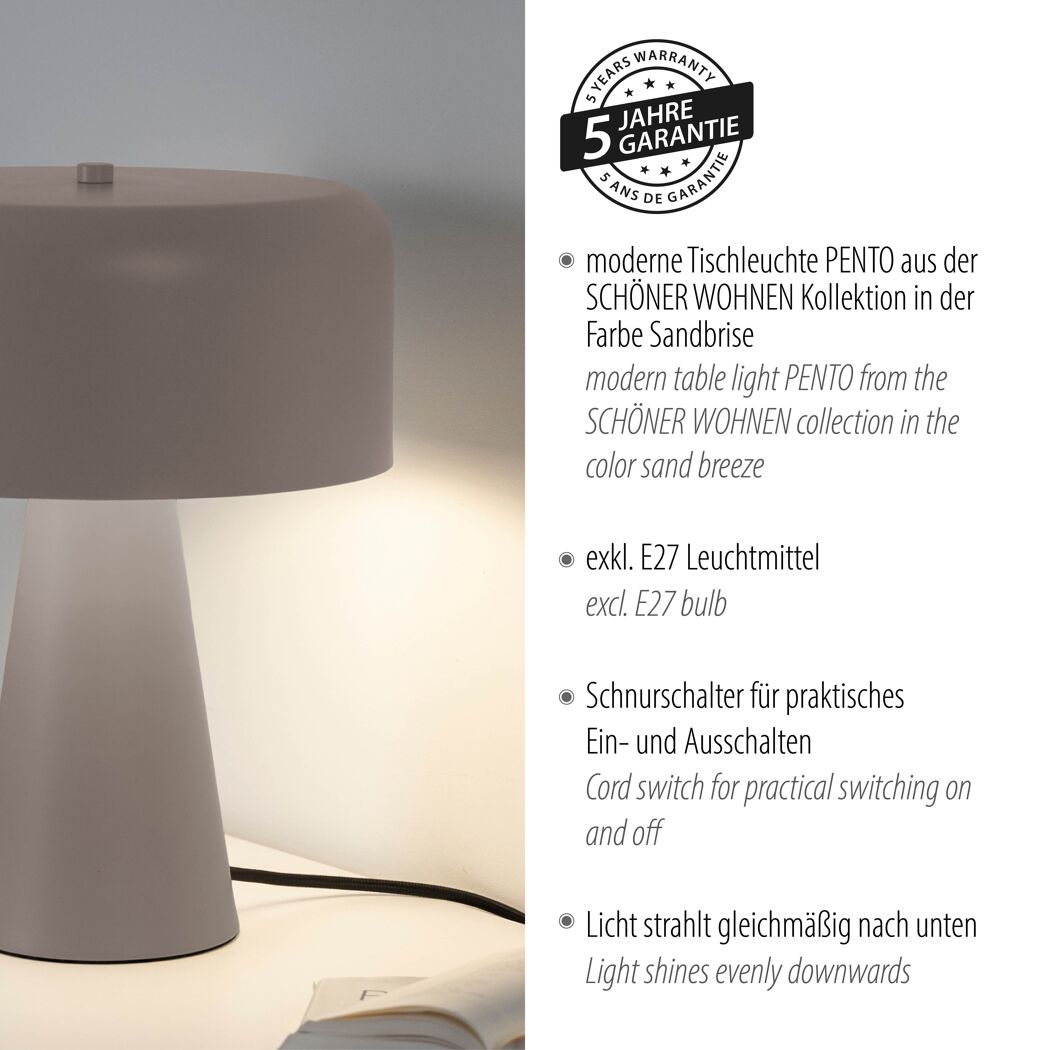 Tischleuchte Pento sandfarben leuchtet warm