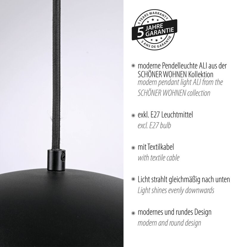 Pendelleuchte 'Ali' schwarz Ø 38 cm 1-flammig