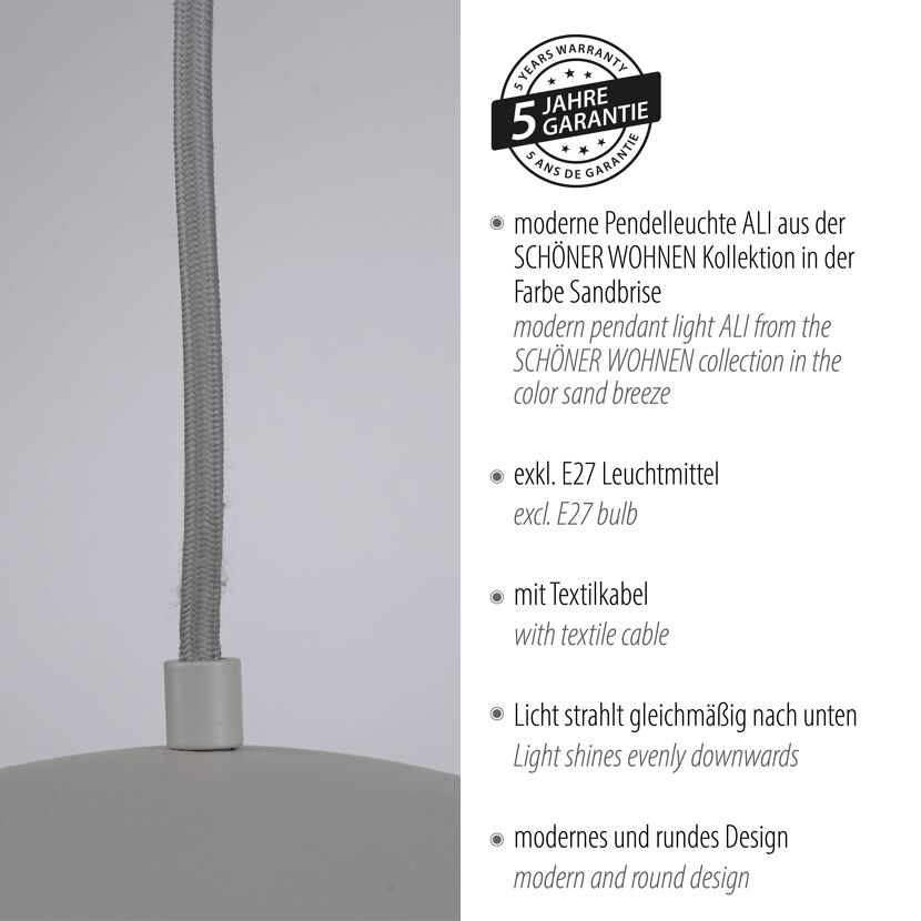 Pendelleuchte 'Ali' sandfarben Ø 38 cm 1-flammig